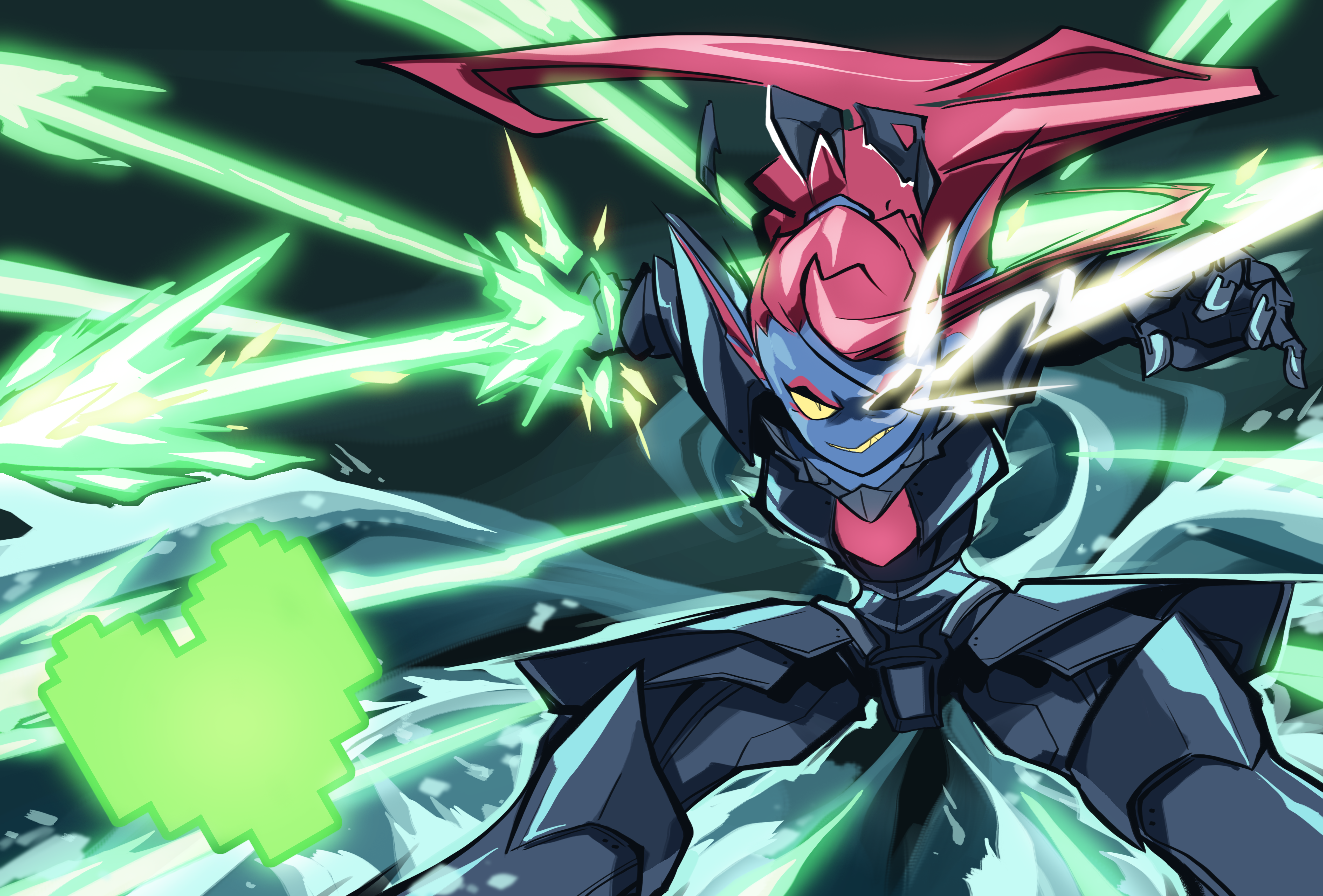 Undyne from Undertale fighting with spears HD Wallpaper