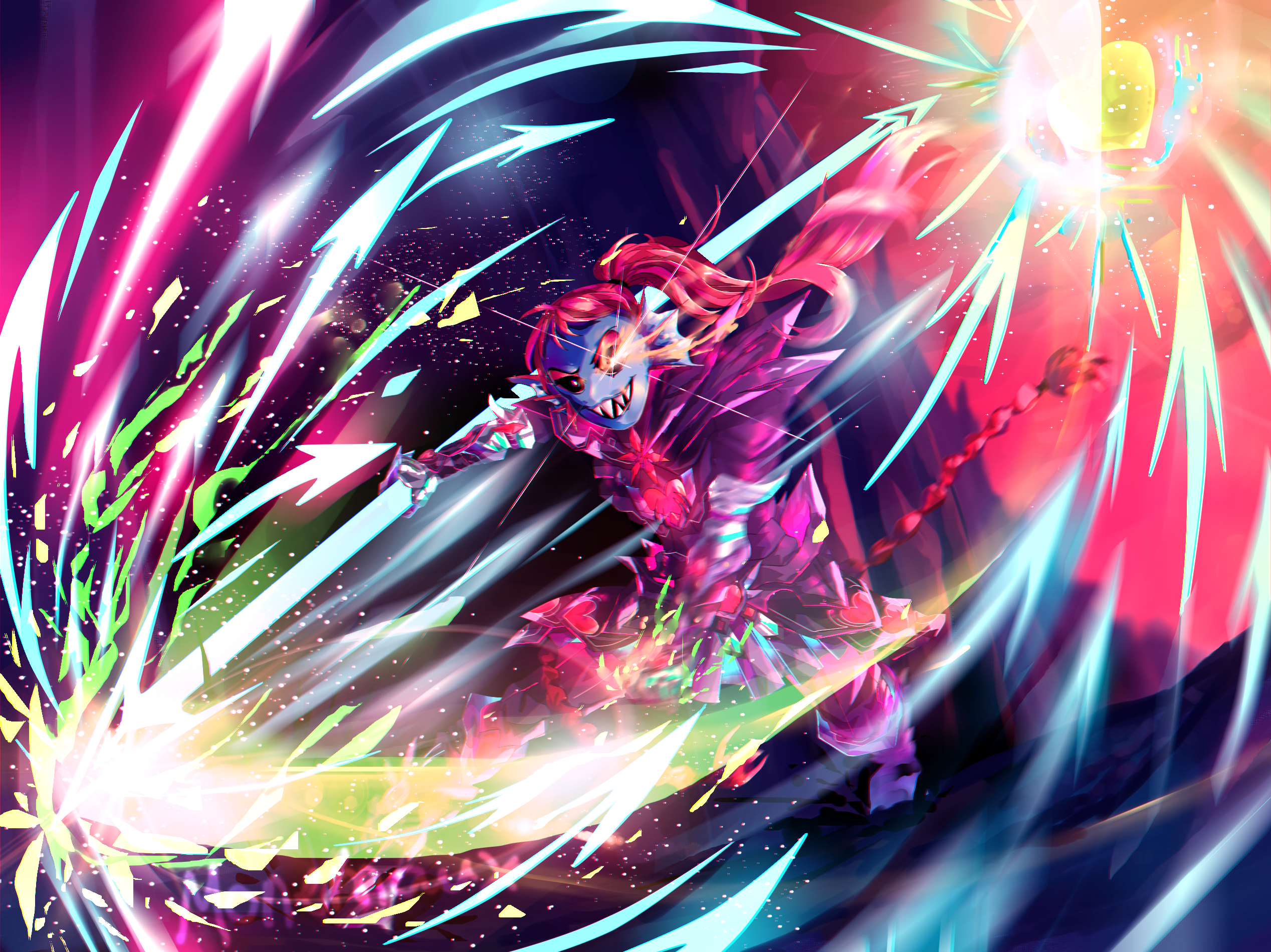 Undyne from Undertale in battle HD Wallpaper