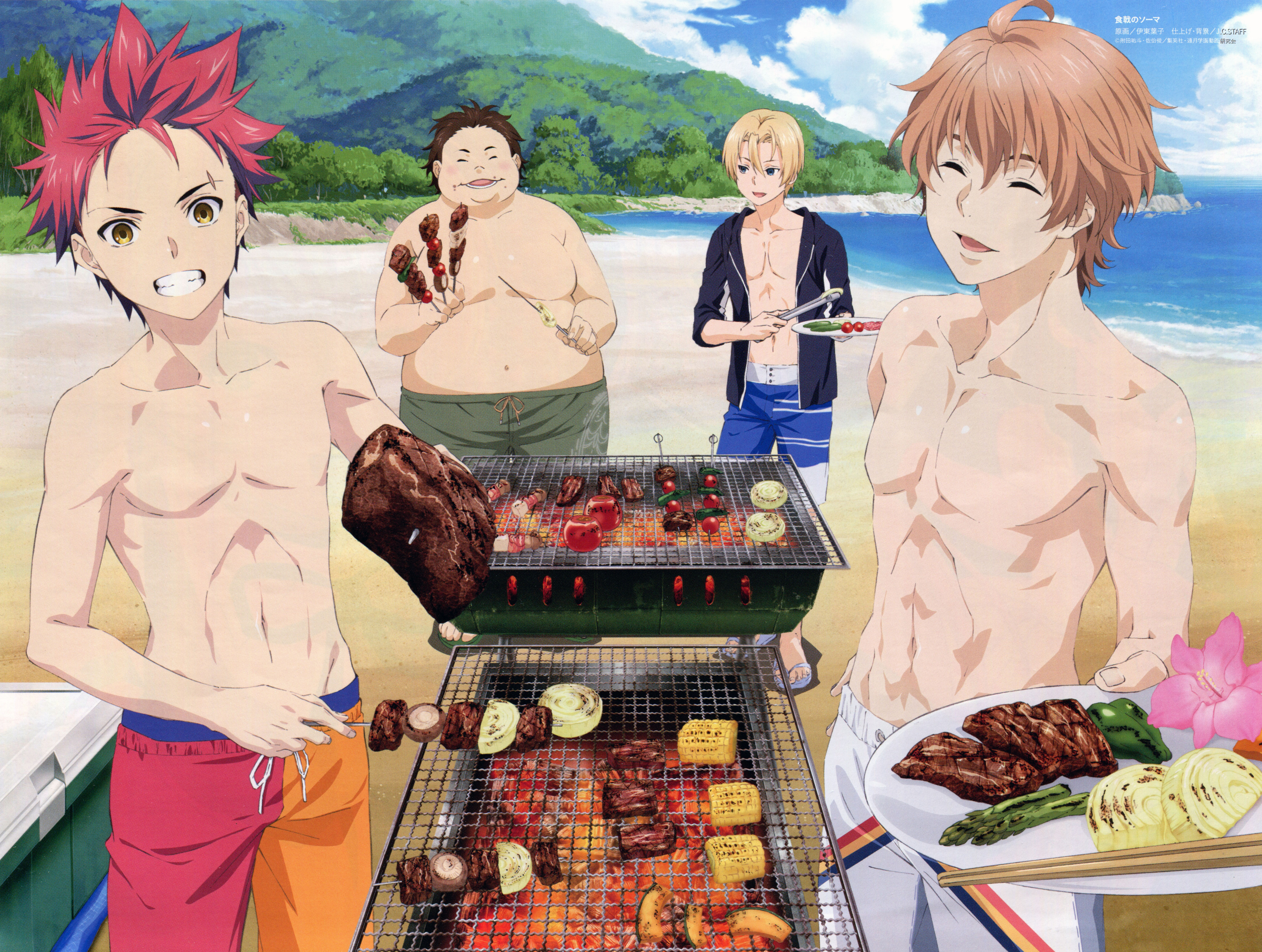 Food Wars! Shokugeki no Soma characters at the beach HD Wallpaper