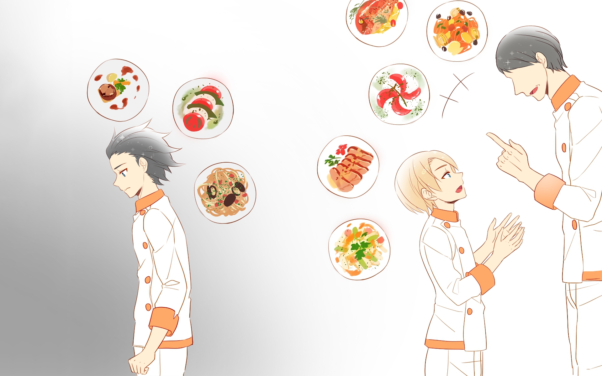 Takumi Aldini and Soma Yukihira in chef uniforms HD Wallpaper