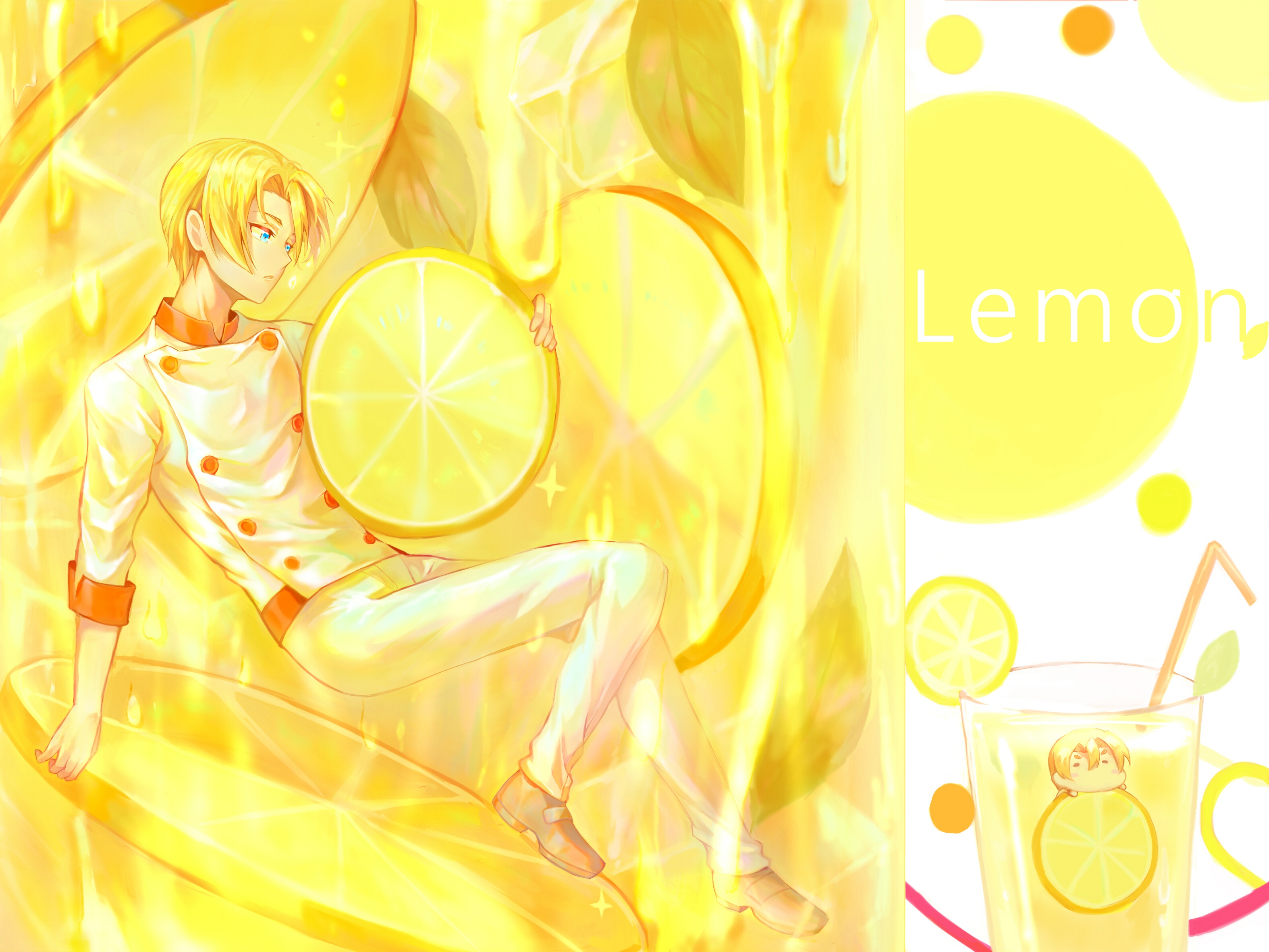 Takumi Aldini from Food Wars! holding a lemon slice HD Wallpaper