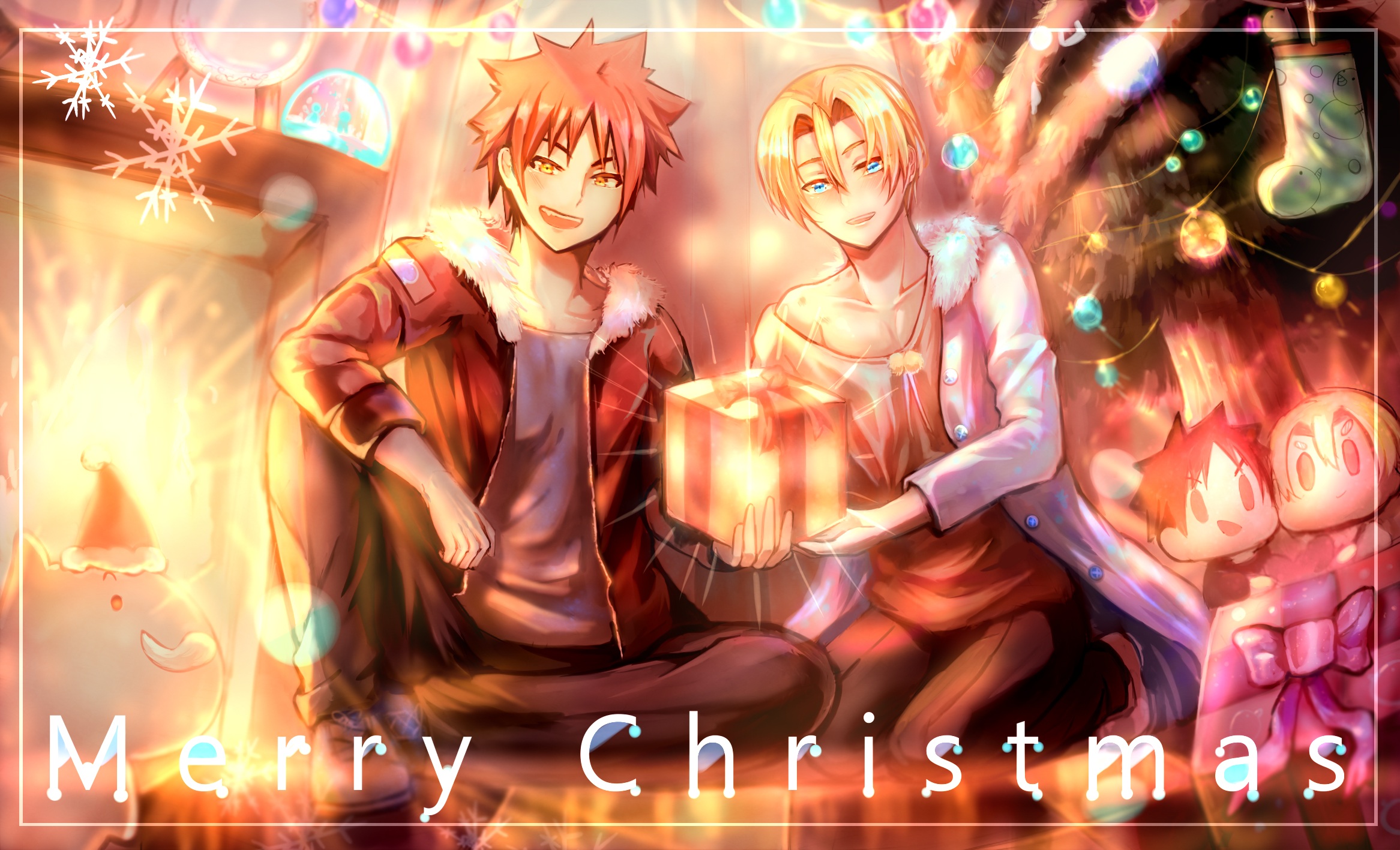 Takumi Aldini and friend with Christmas gift HD Wallpaper