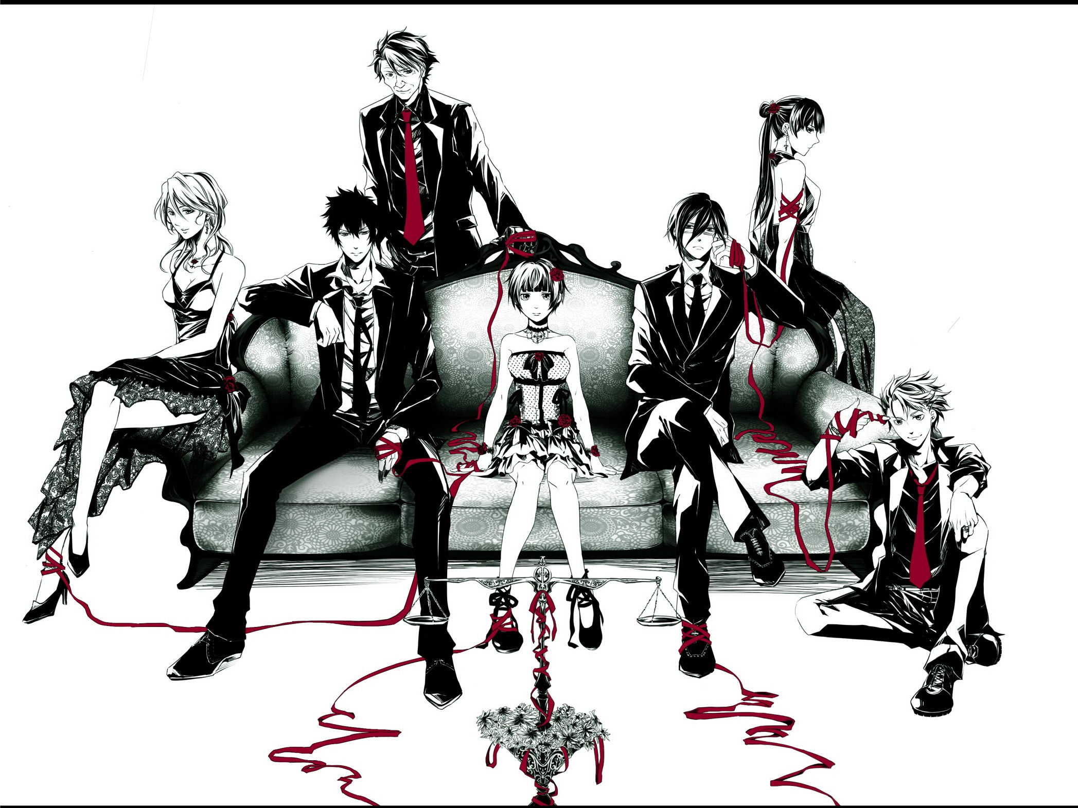 Psycho-Pass characters with red strings HD Wallpaper
