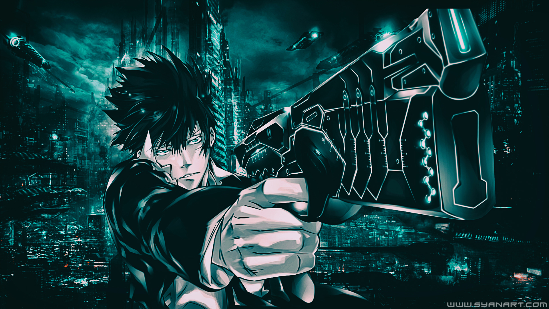 Shinya Kogami from Psycho-Pass holding a futuristic gun HD Wallpaper