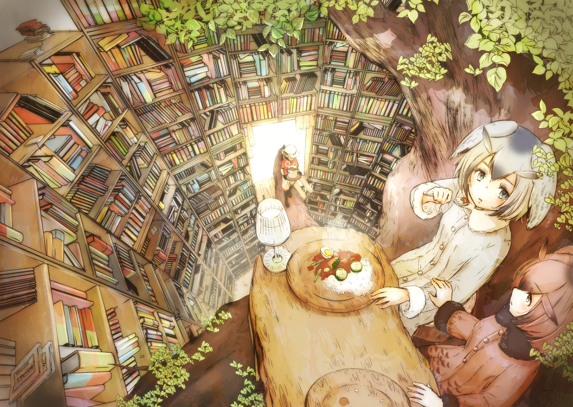Kaban from Kemono Friends in a tree library HD Wallpaper