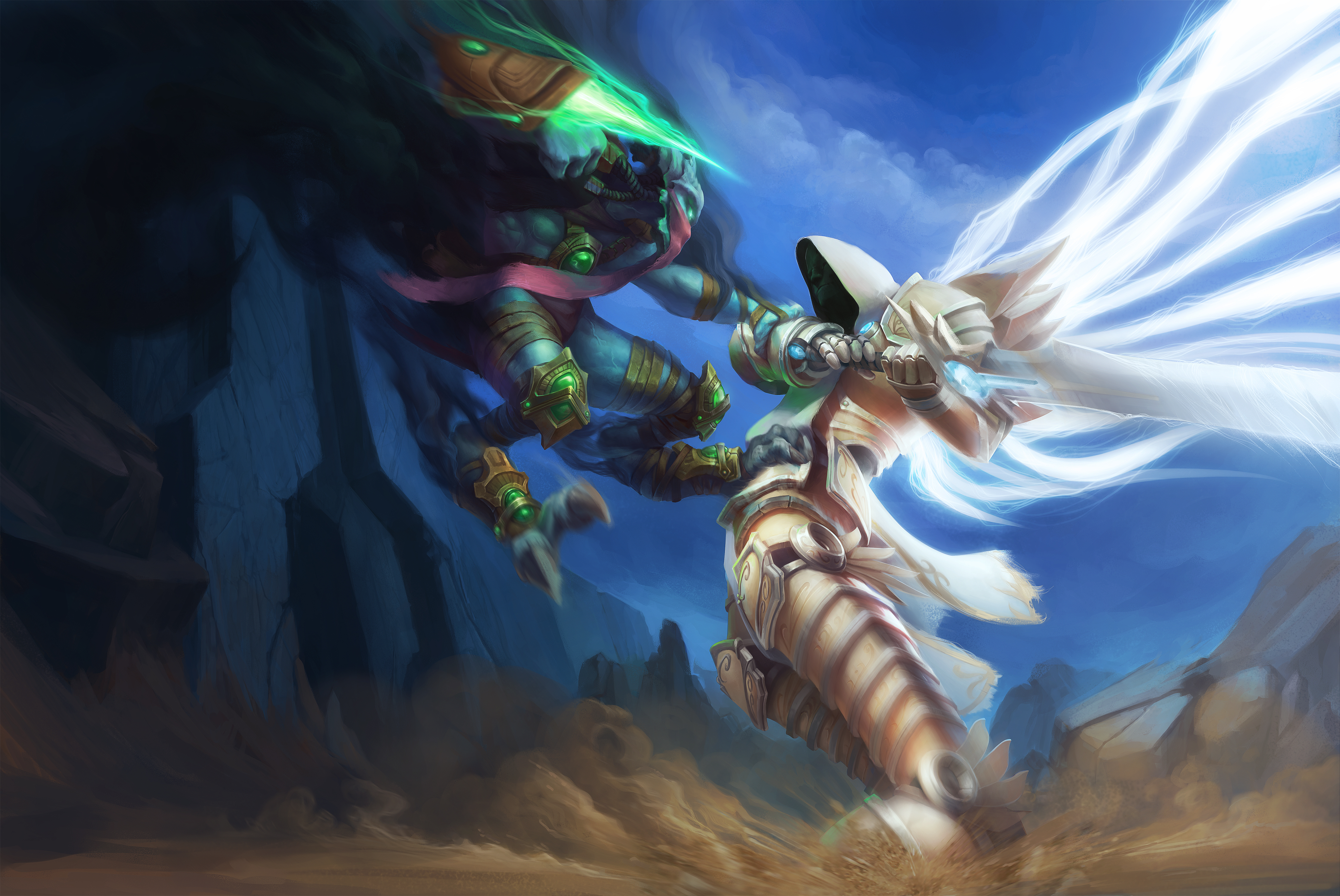 Tyrael fighting a blue demon HD Wallpaper