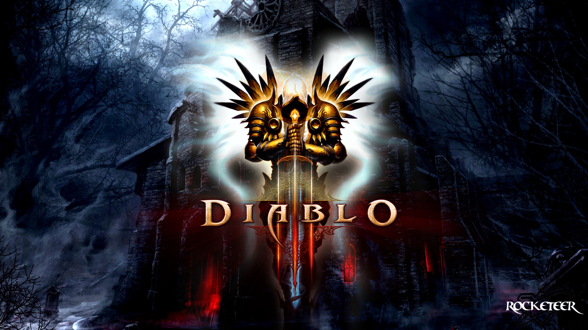 Diablo III Logo with Tyrael HD Wallpaper