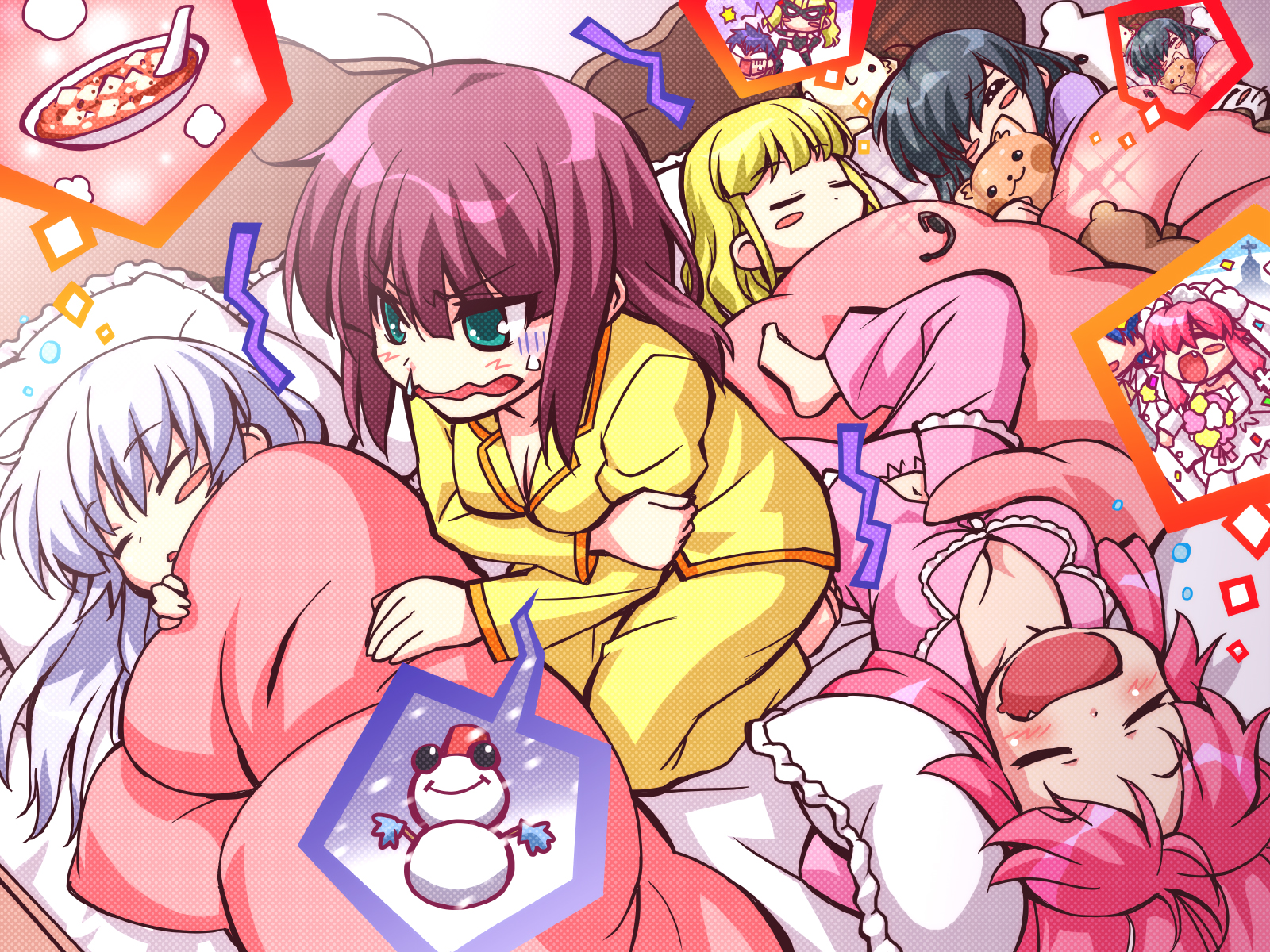Eri Shiina and friends sleeping in bed HD Wallpaper