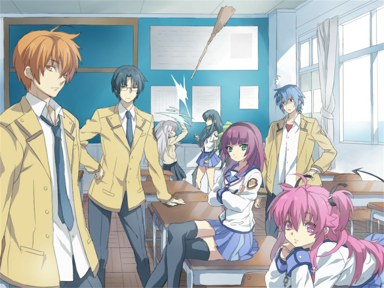 Angel Beats! characters in a classroom HD Wallpaper