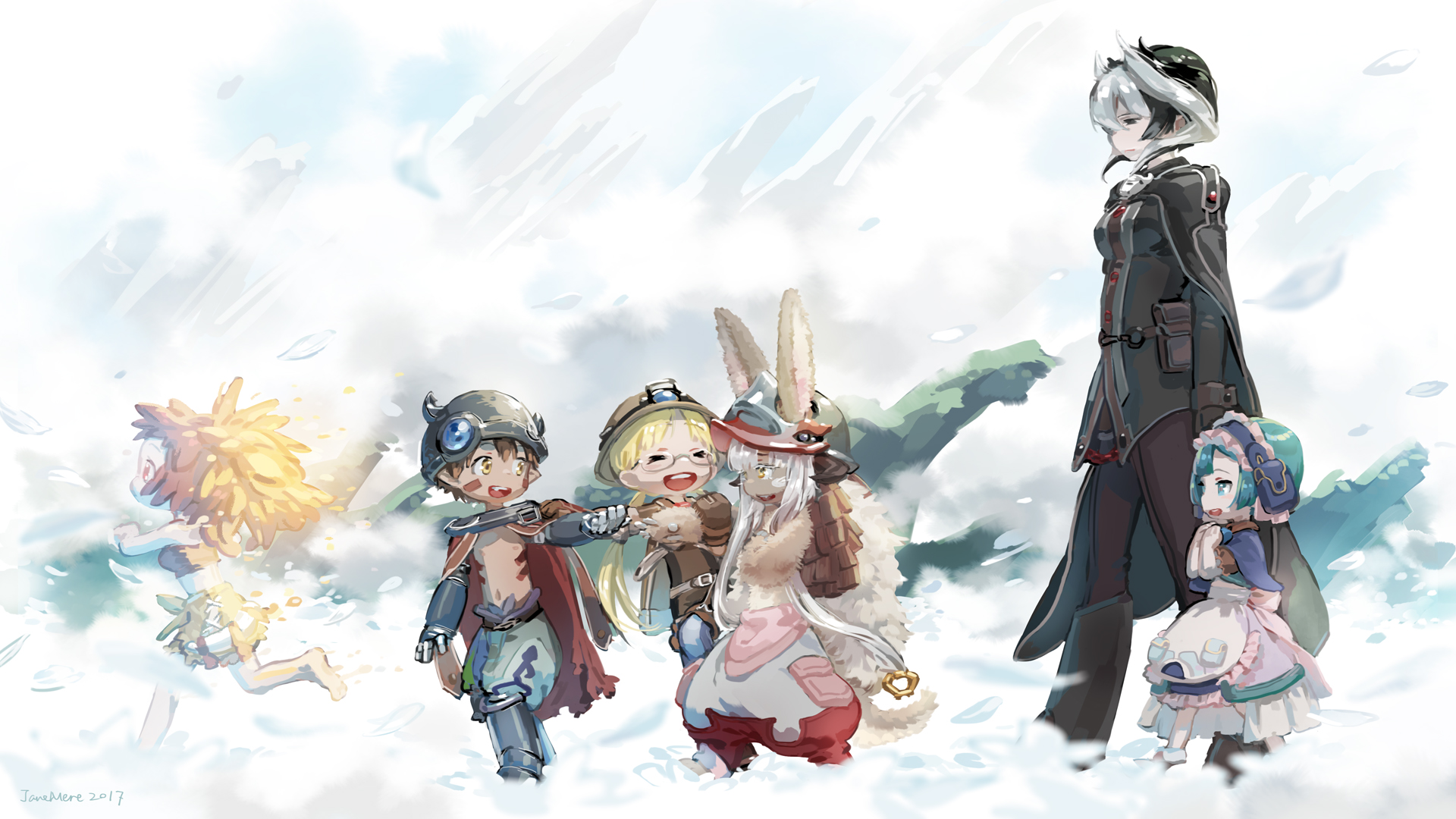 Characters from Made in Abyss in a snowy landscape HD Wallpaper