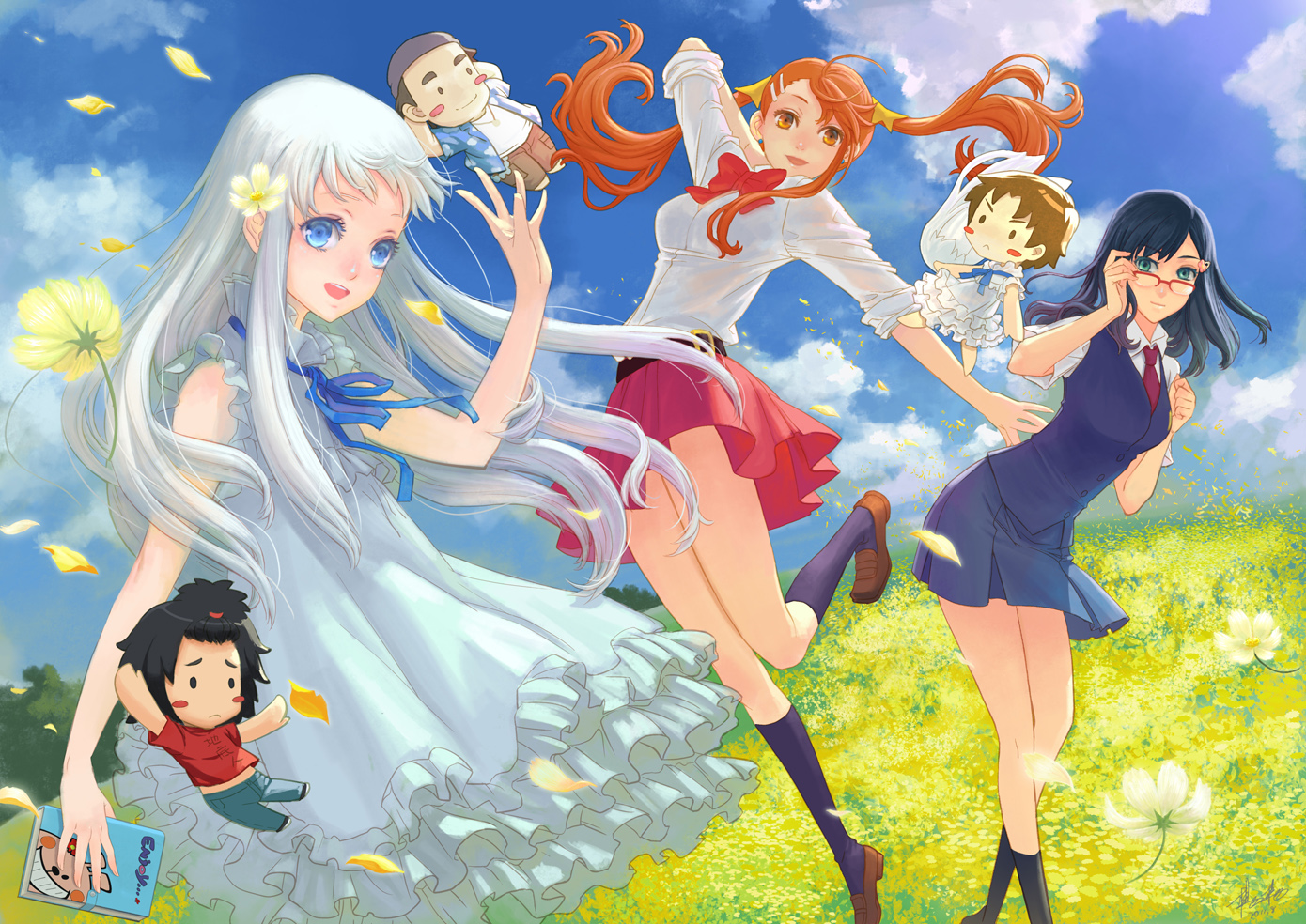 Anaru and Friends in a Field of Flowers HD Wallpaper