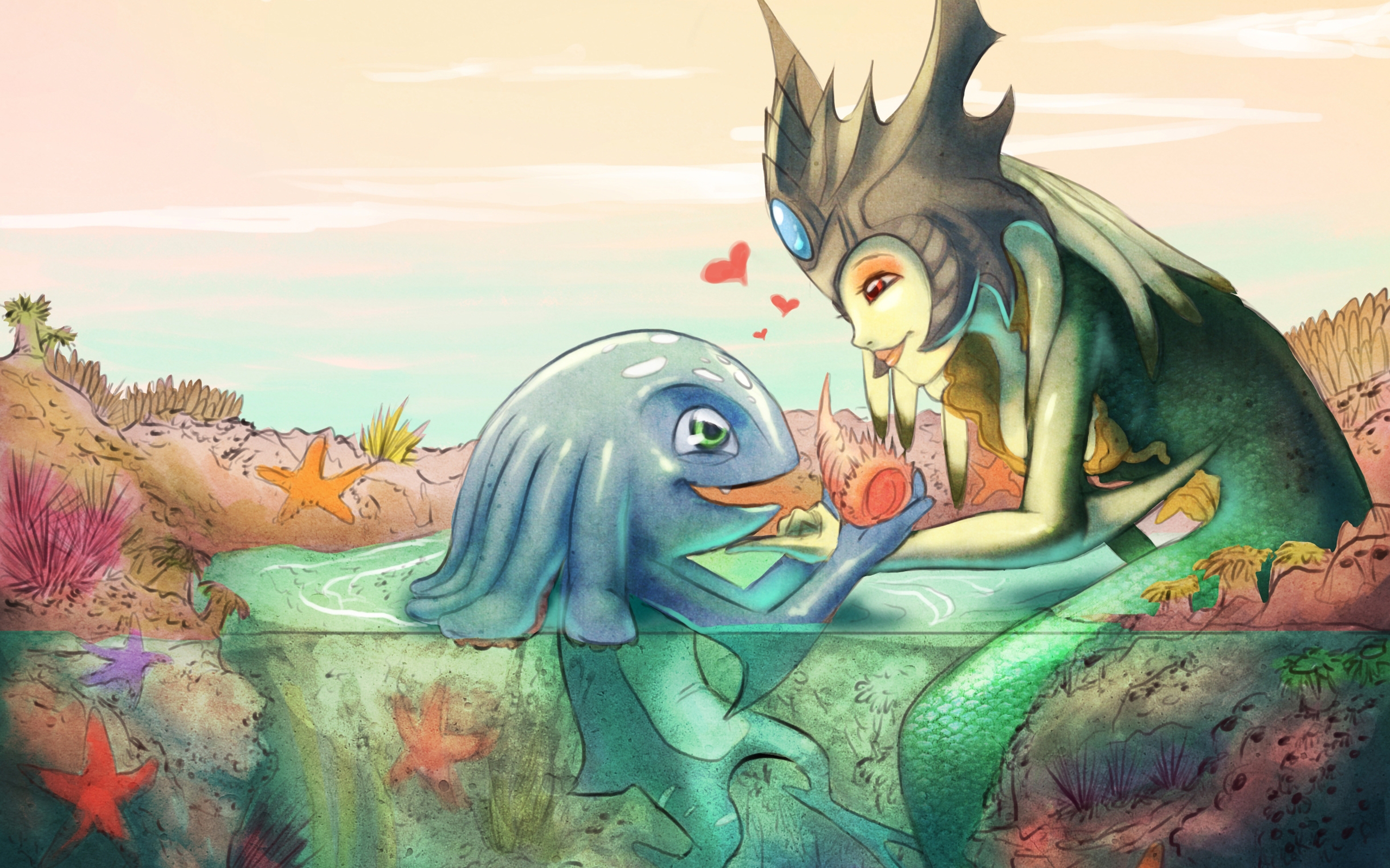 Nami from League of Legends with a sea creature HD Wallpaper
