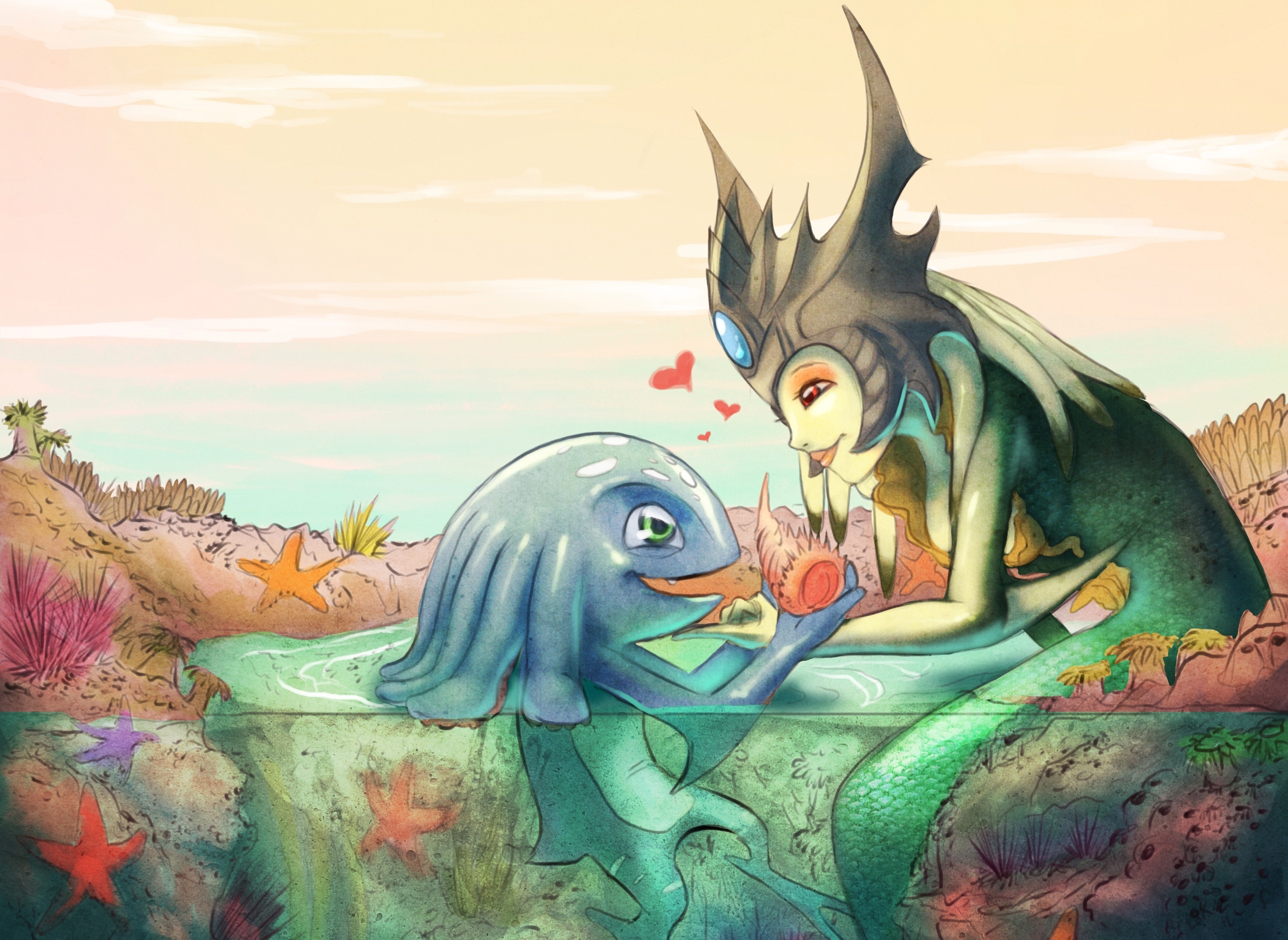 Nami from League of Legends with a sea creature HD Wallpaper