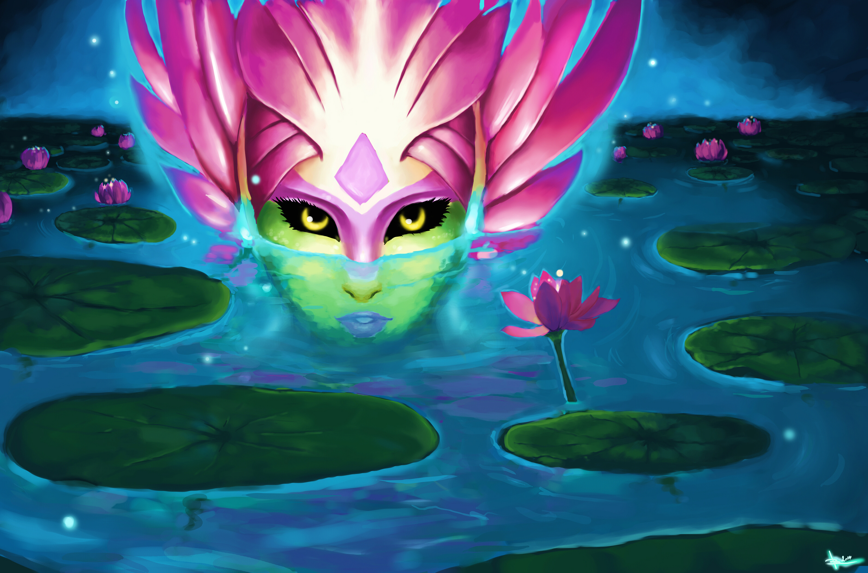 Nami from League of Legends in a lotus pond HD Wallpaper