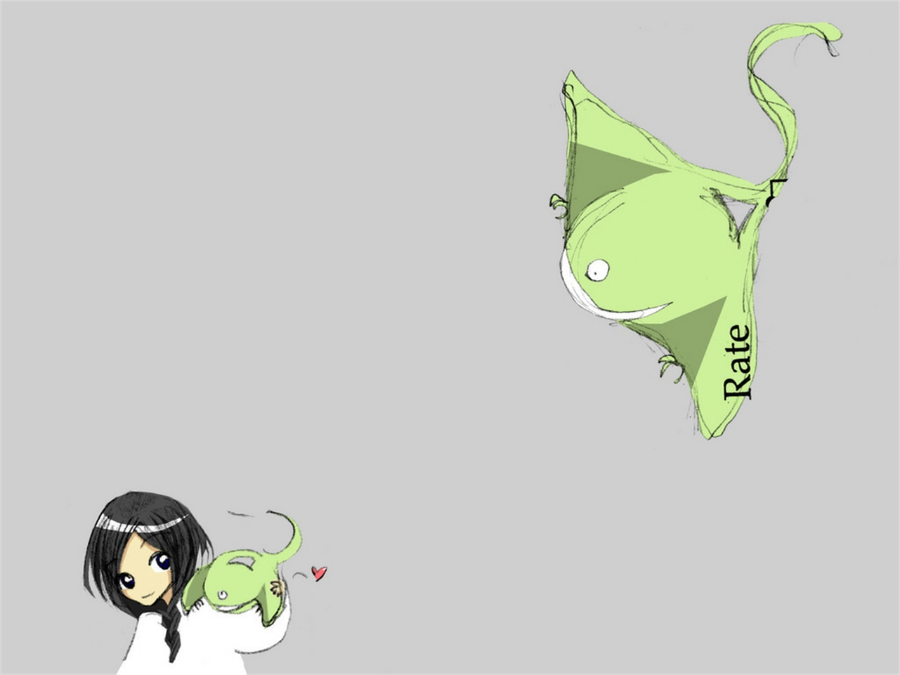Girl with a small dragon and a flying creature HD Wallpaper