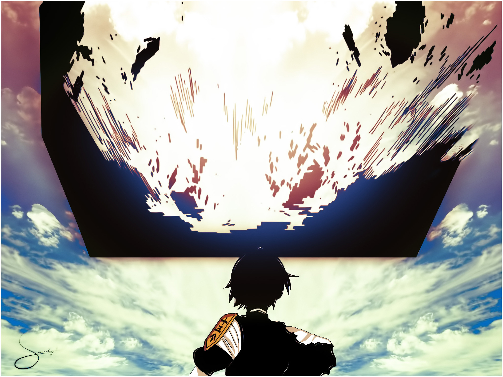 Hanataro Yamada looking at a bright explosion in the sky HD Wallpaper