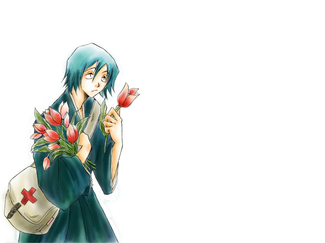 Hanataro Yamada holding tulips HD Wallpaper