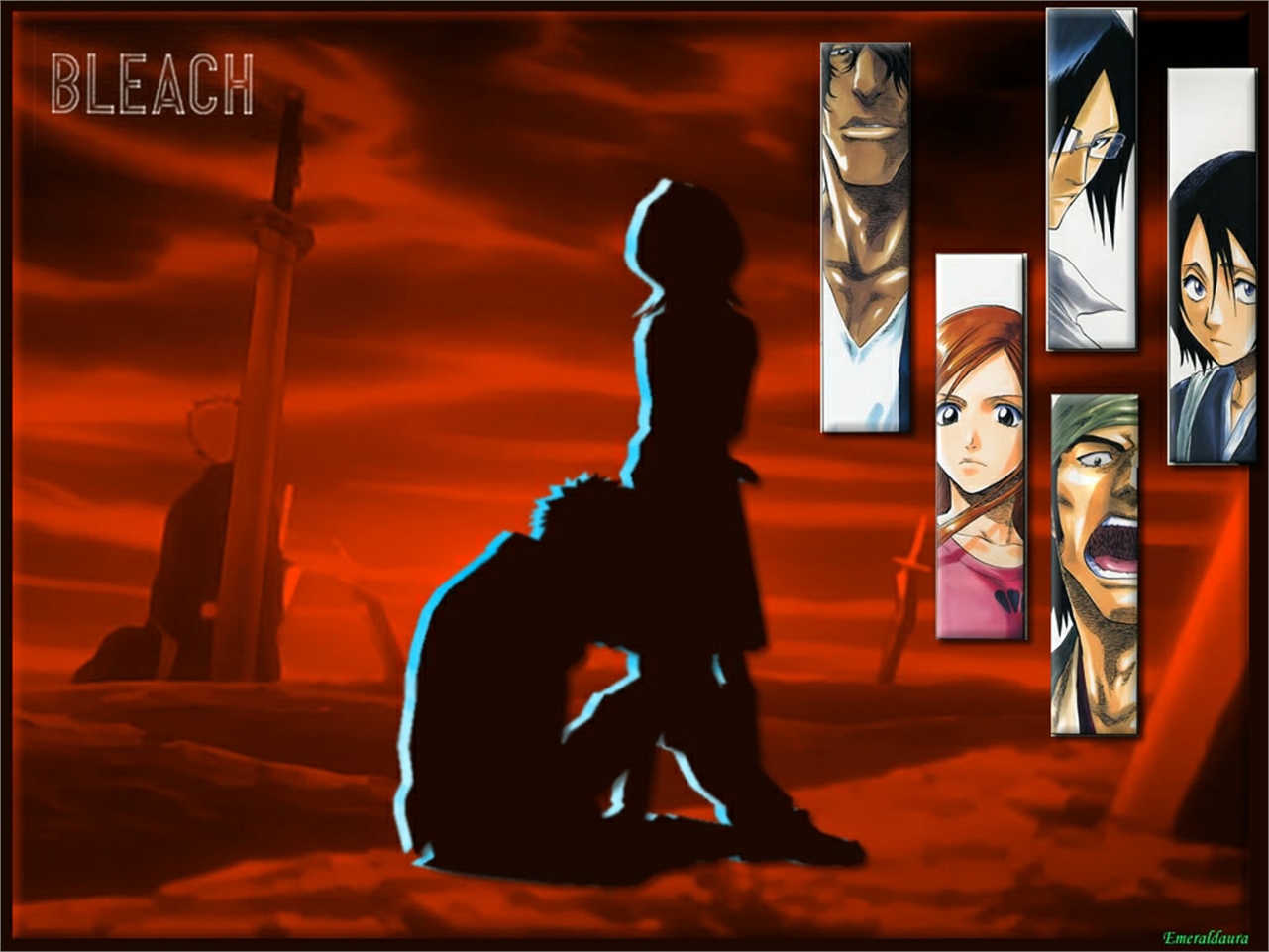 Bleach characters in a desolate landscape HD Wallpaper