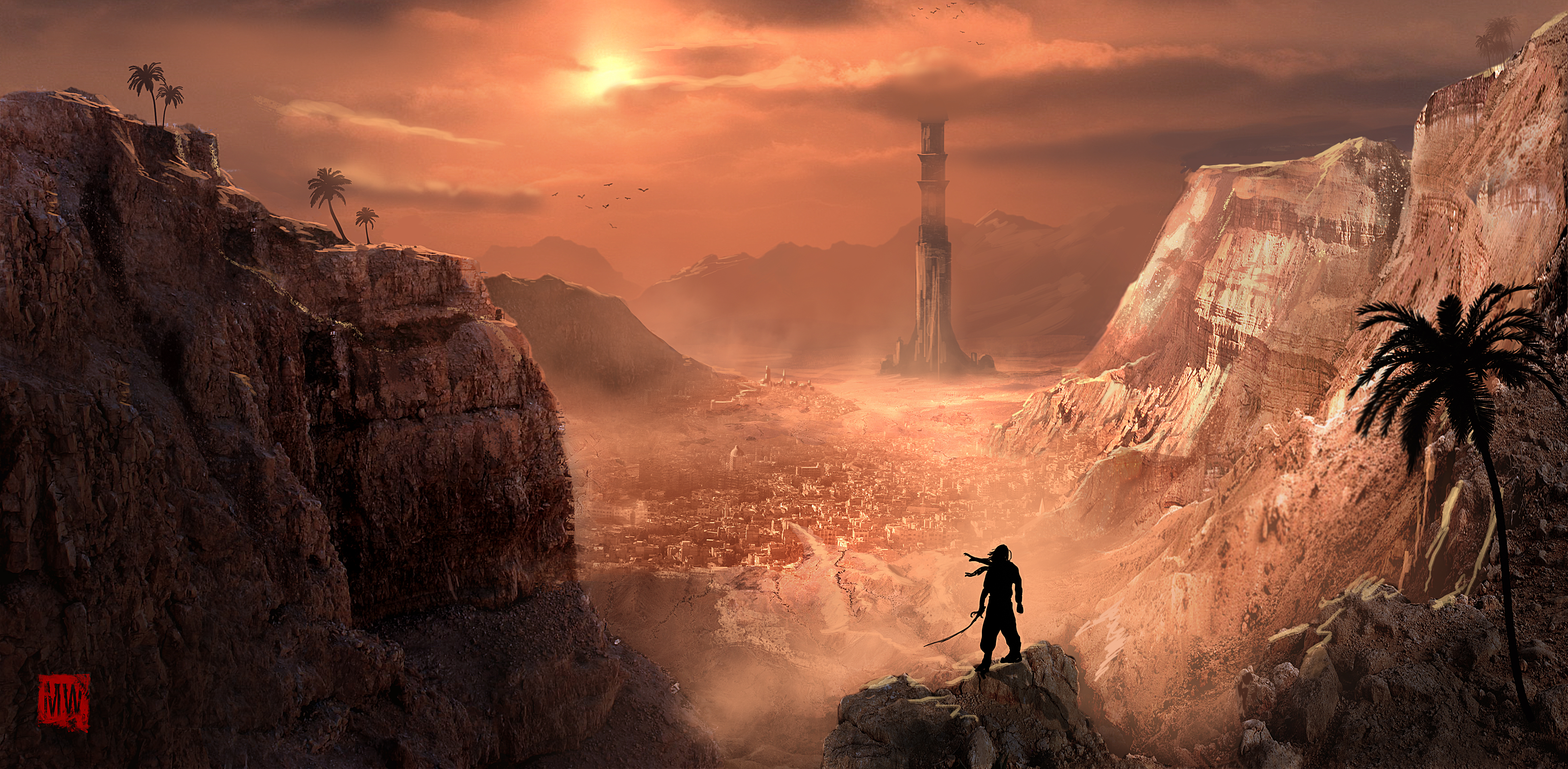 Prince of Persia desert landscape with tower HD Wallpaper