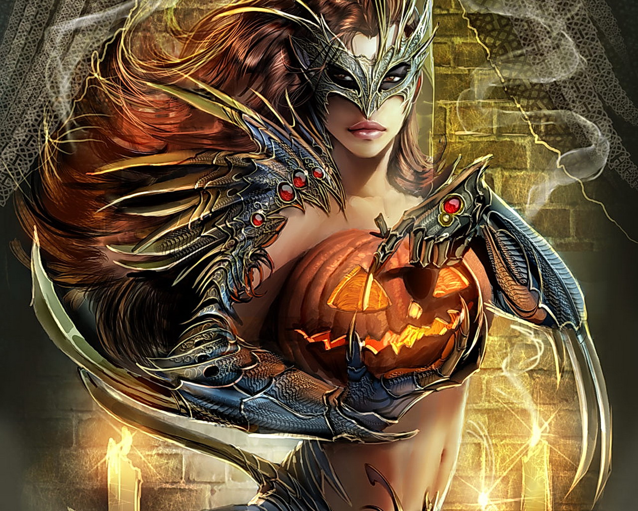 Witchblade holding a Jack-o'-lantern HD Wallpaper