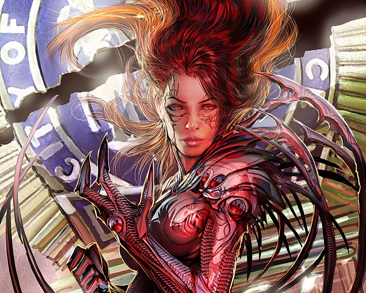 Witchblade character with mechanical armor HD Wallpaper