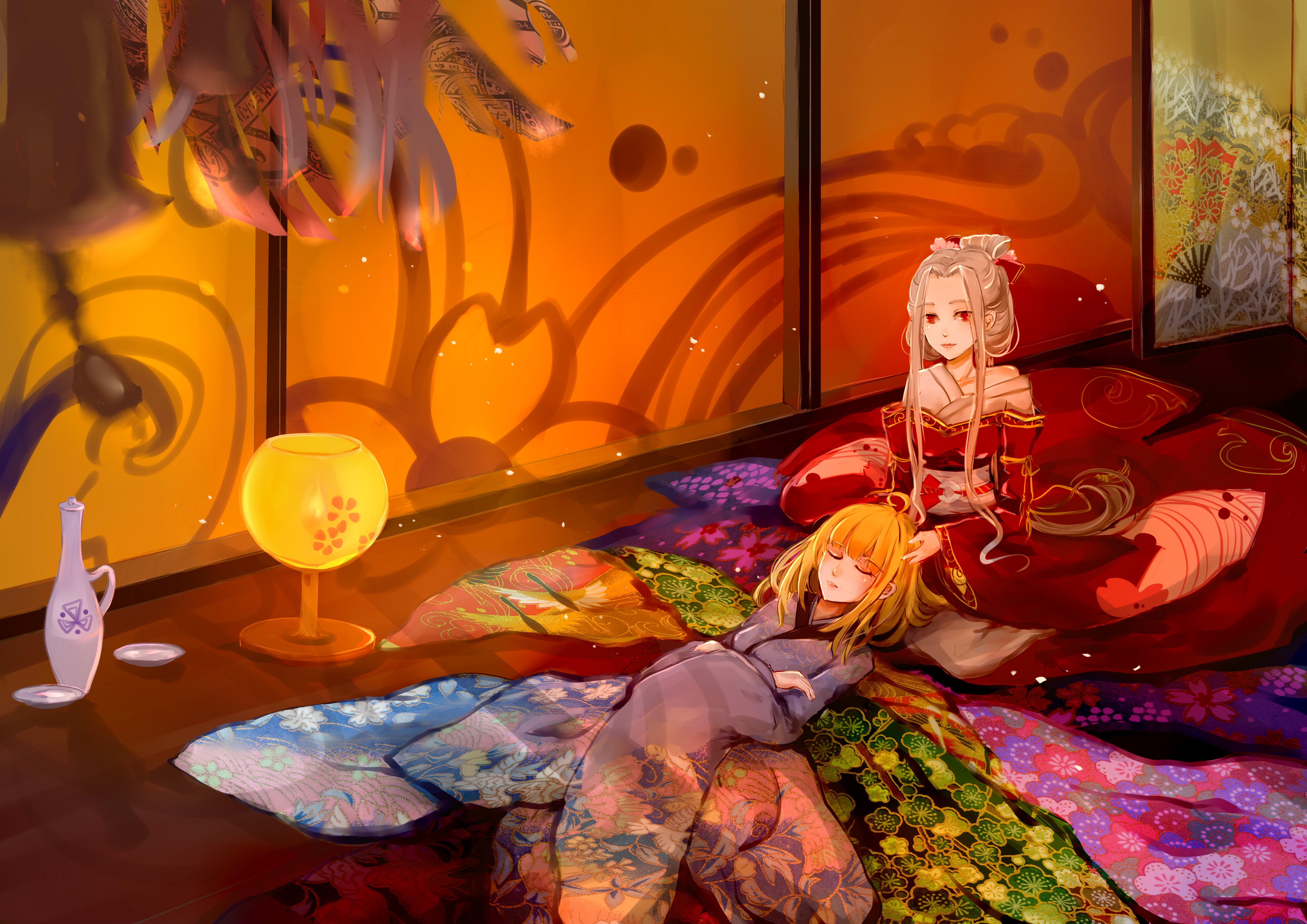 Irisviel von Einzbern resting with another woman HD Wallpaper