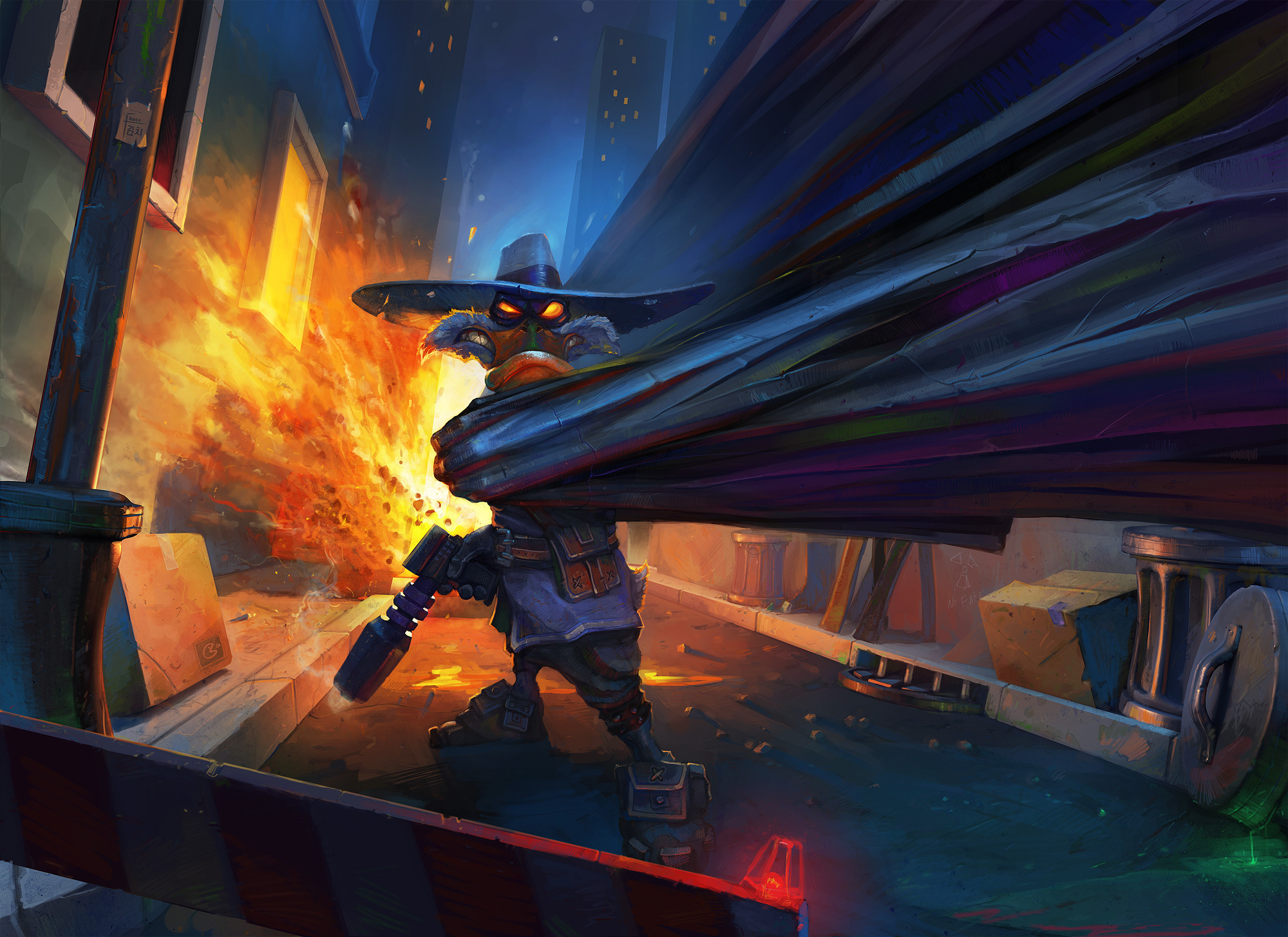 Darkwing Duck with Gun and Explosion HD Wallpaper