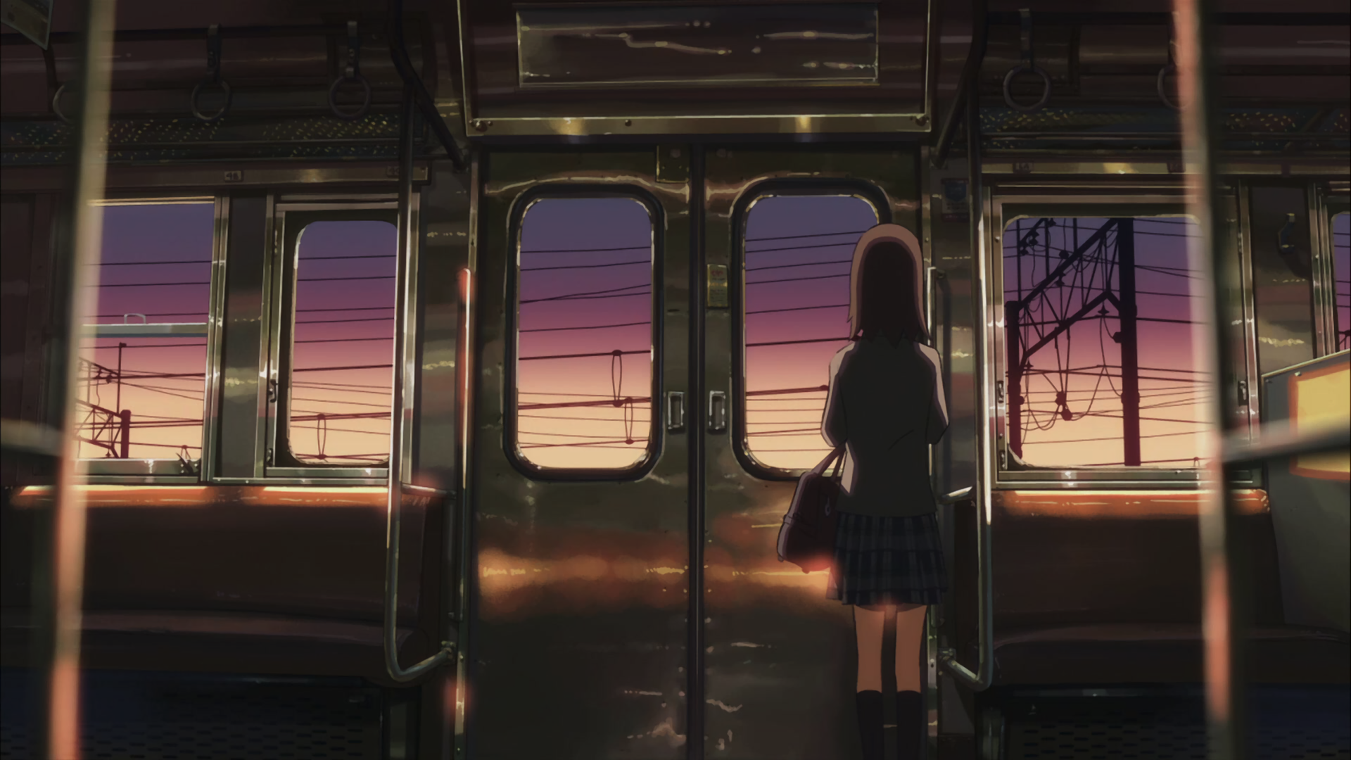 Akari Shinohara on a train at sunset HD Wallpaper