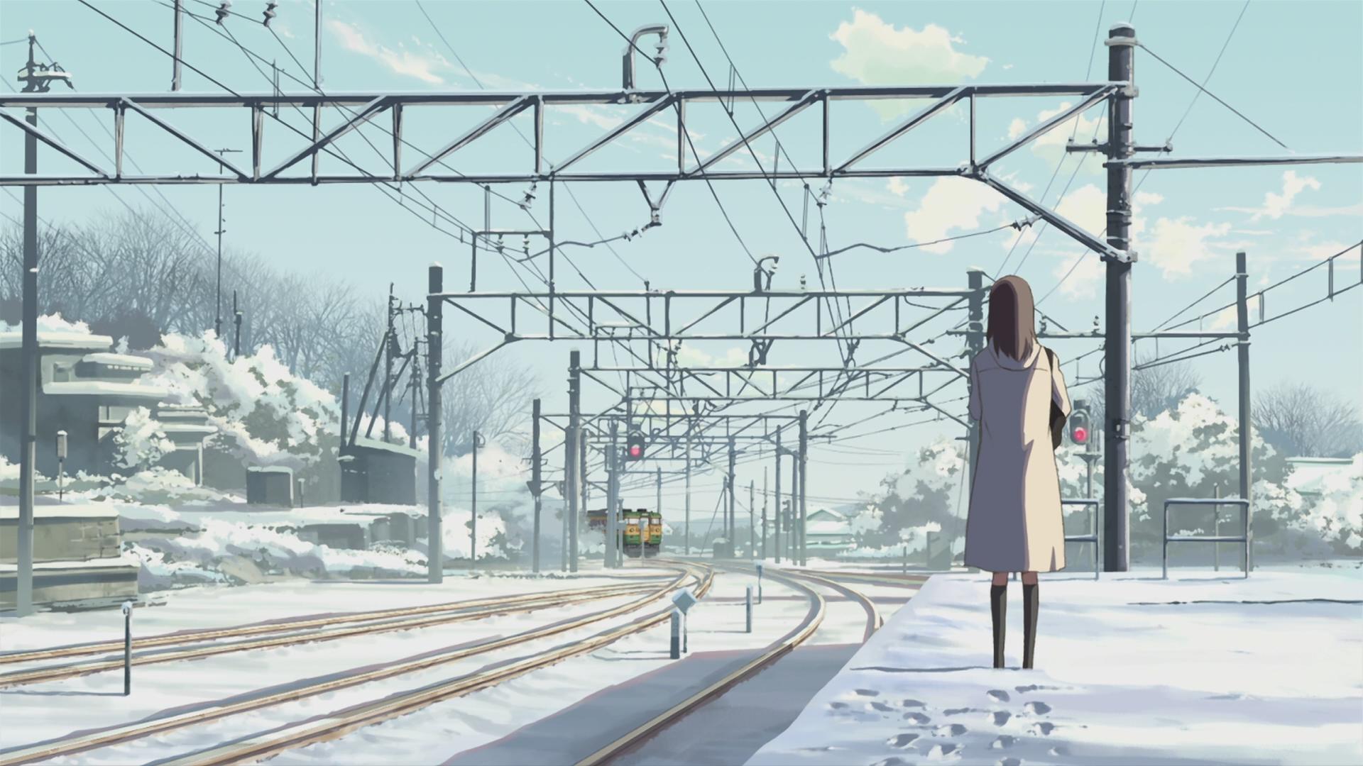 Akari Shinohara at a Snowy Train Station HD Wallpaper