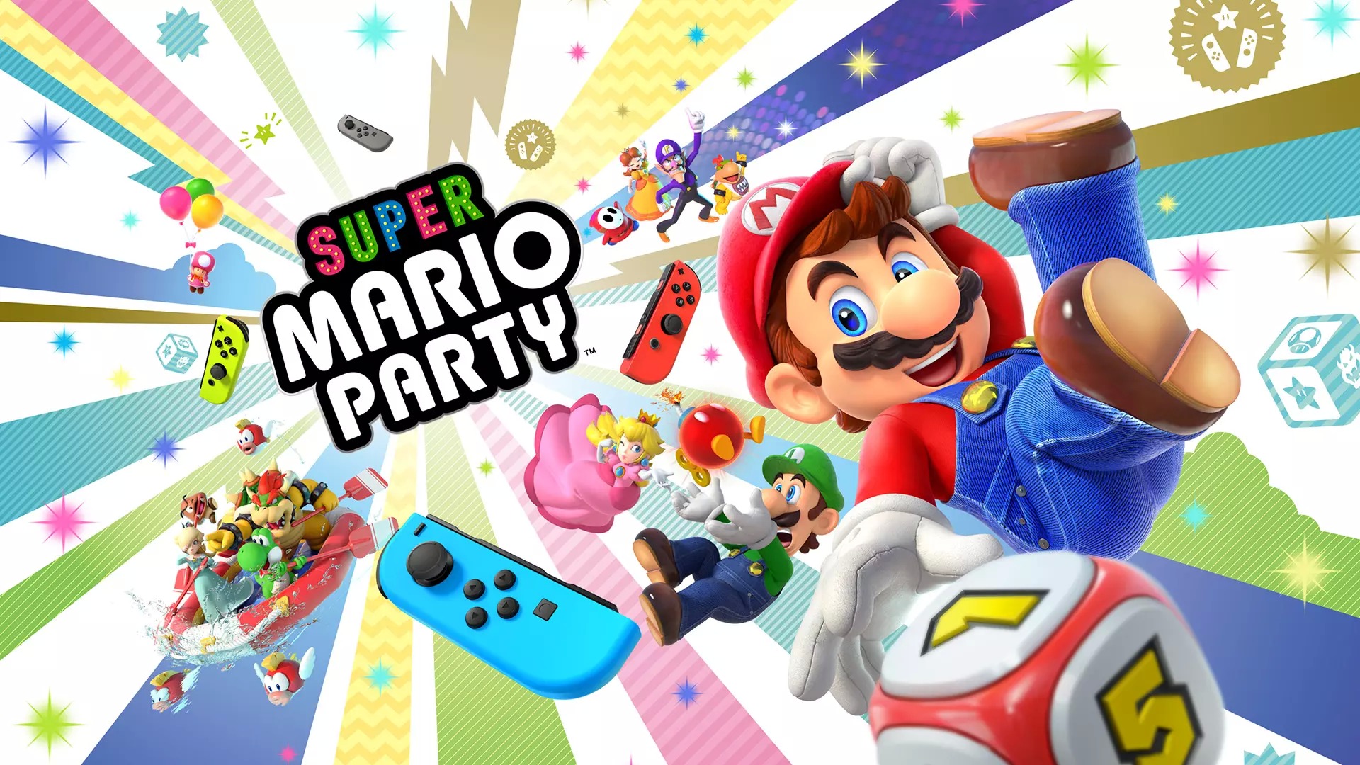 Super Mario Party with Mario, Luigi, Peach, Waluigi, and Bowser HD Wallpaper
