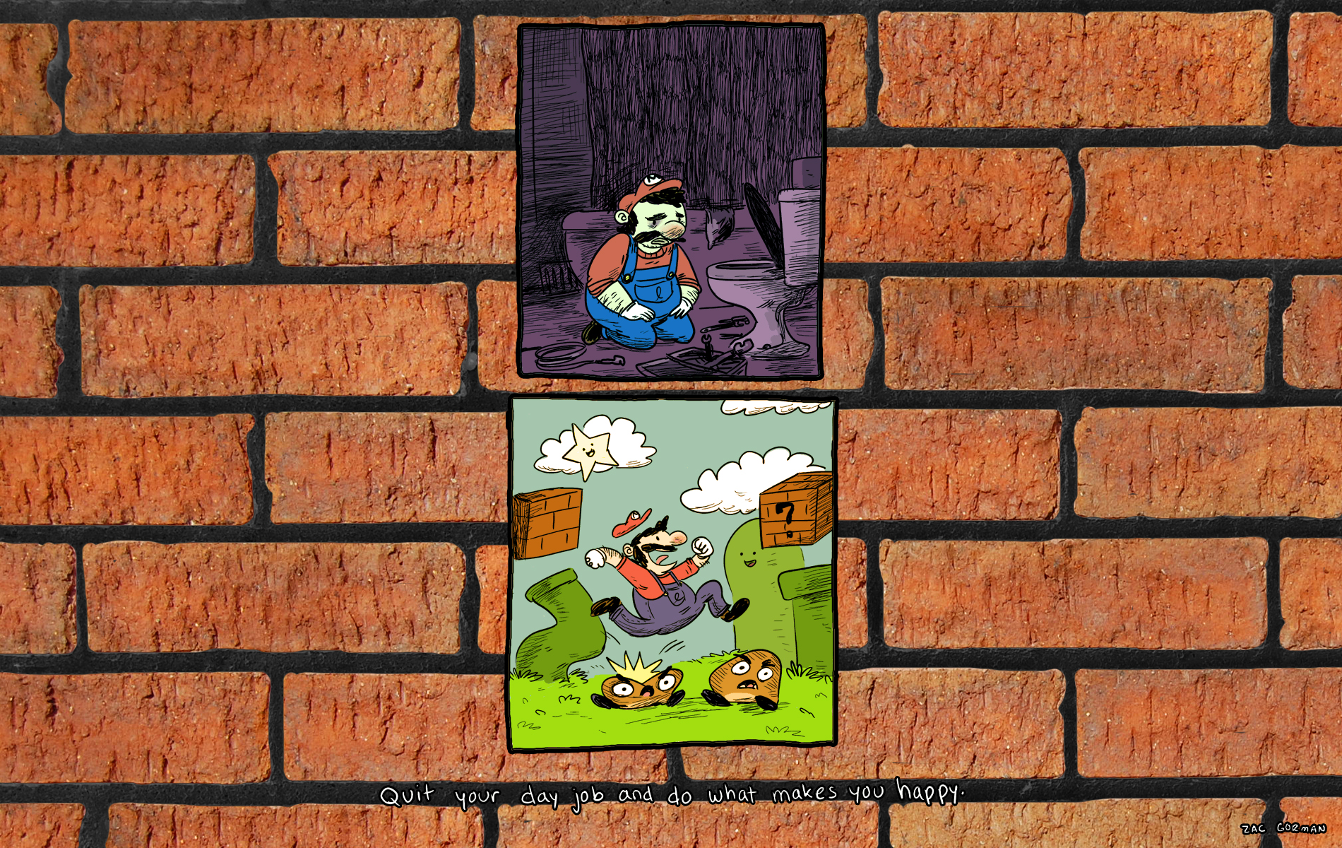Mario from Super Mario Bros. on a brick wall HD Wallpaper