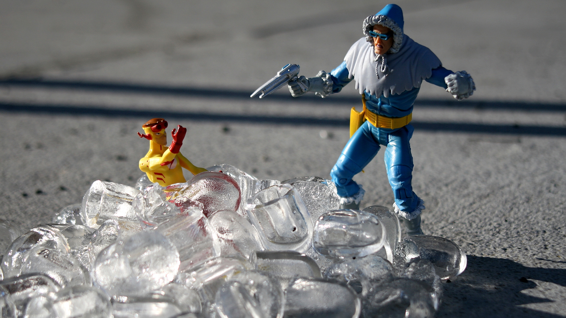 Captain Cold and The Flash figures on ice HD Wallpaper