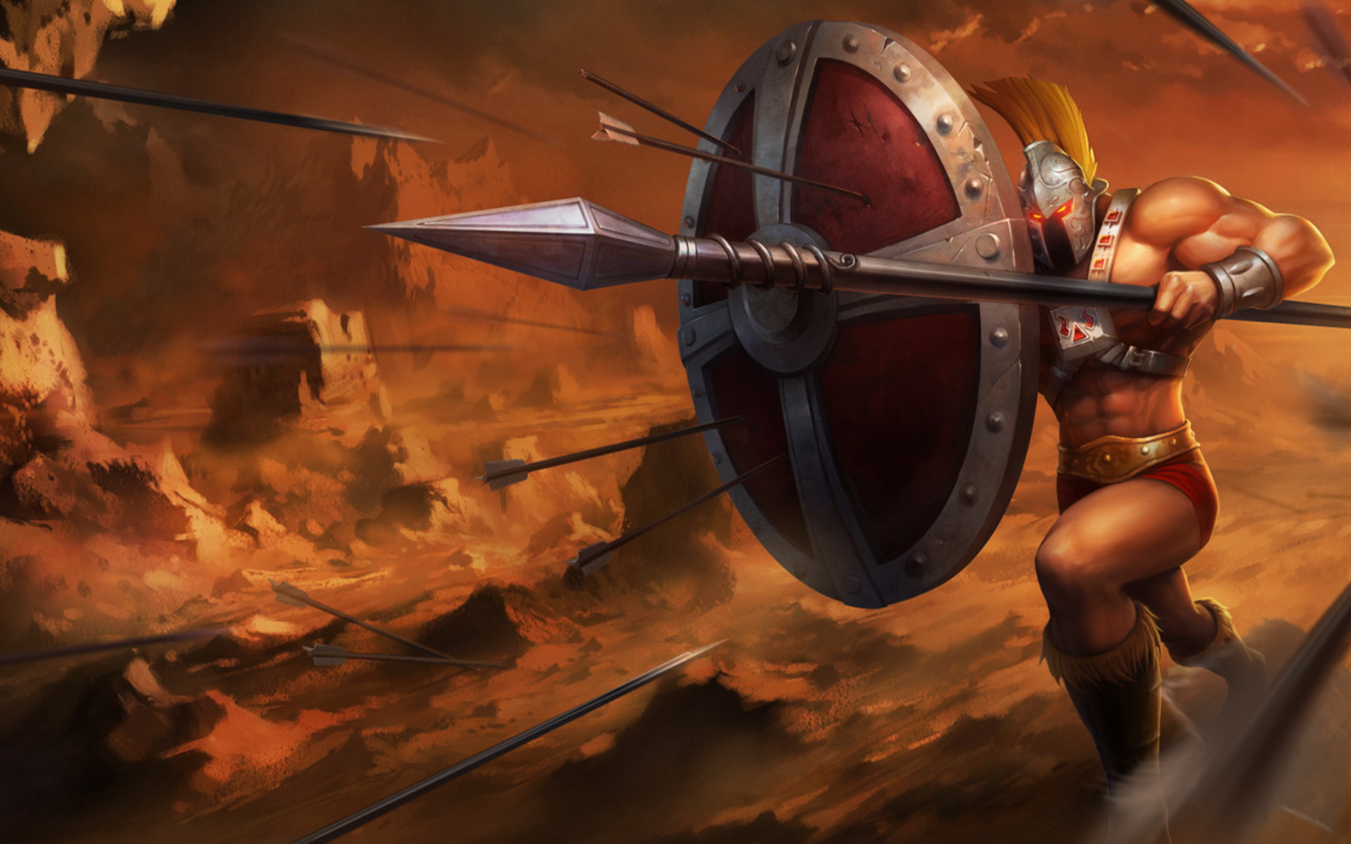 Pantheon from League of Legends in battle HD Wallpaper