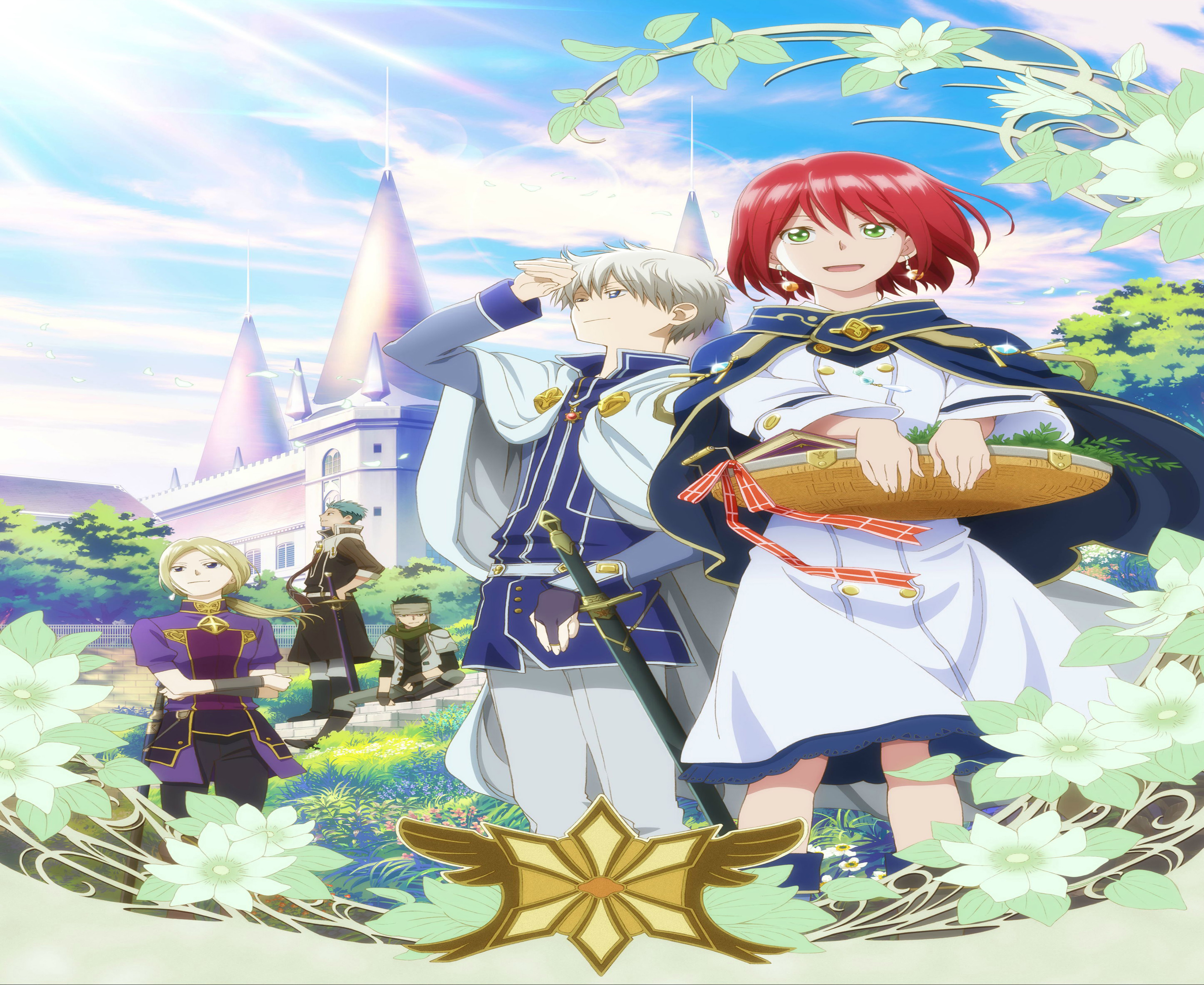 Shirayuki and companions in front of a castle HD Wallpaper