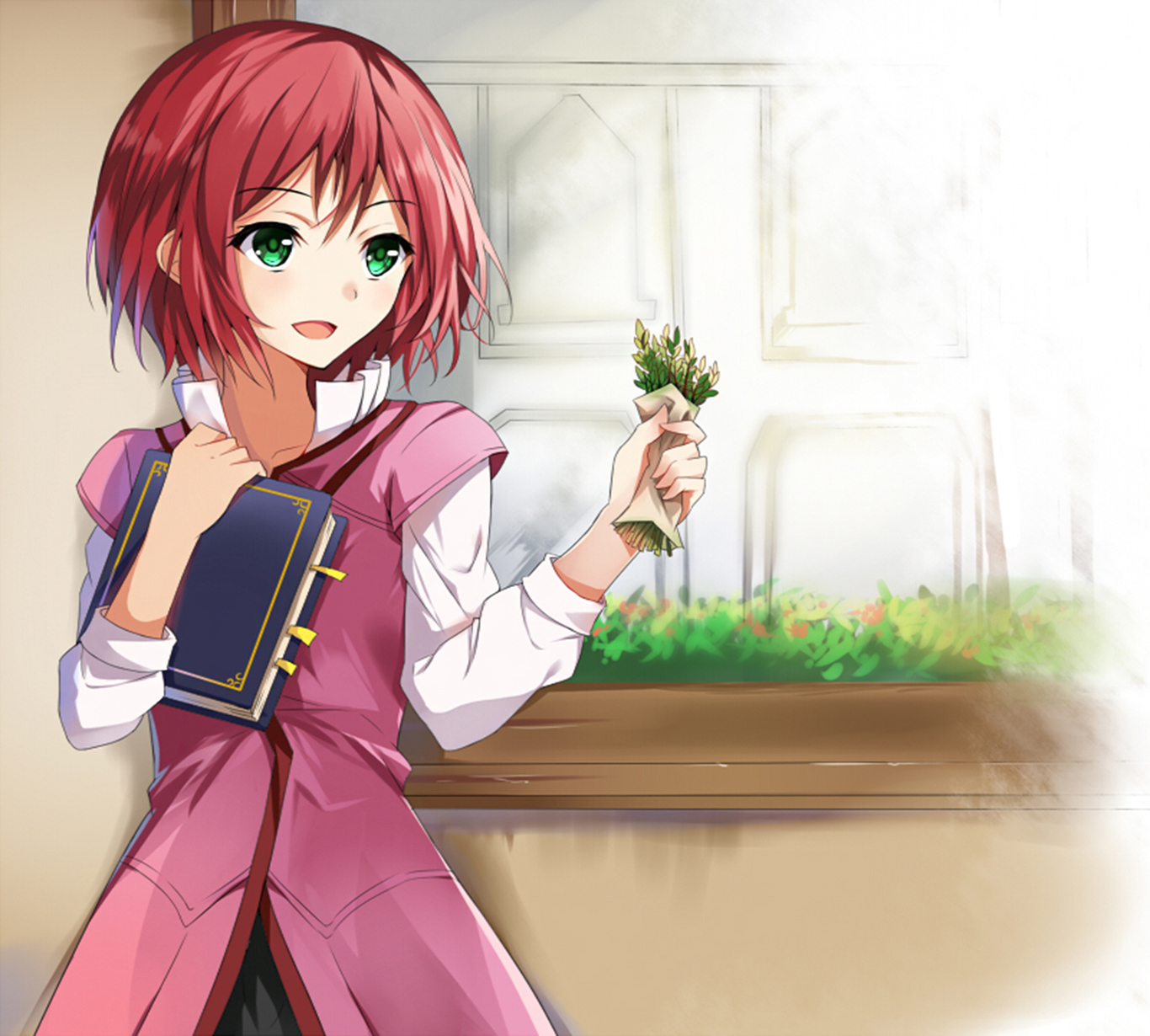 Shirayuki holding a book and flowers HD Wallpaper