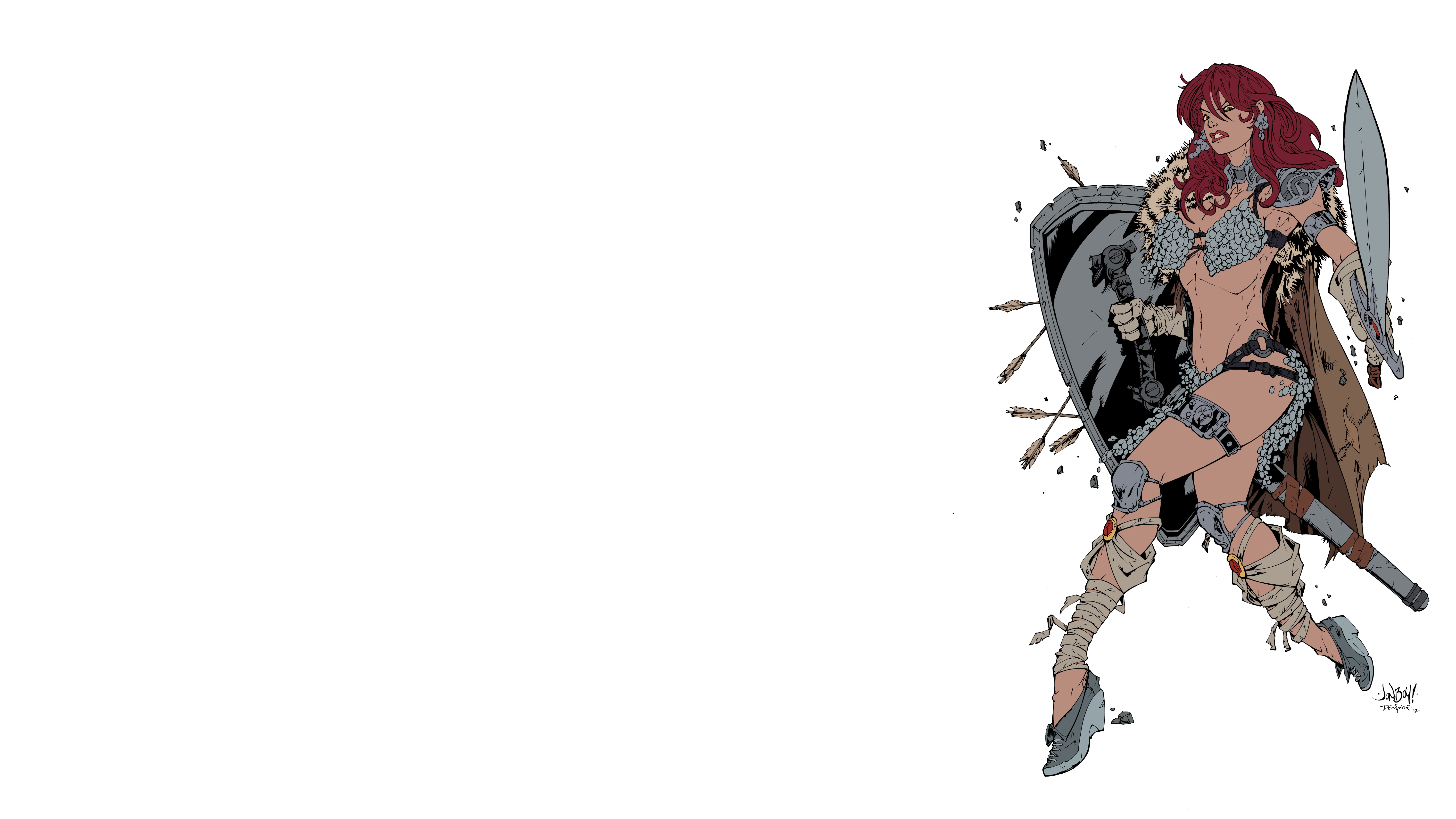 Red Sonja with Shield and Sword HD Wallpaper