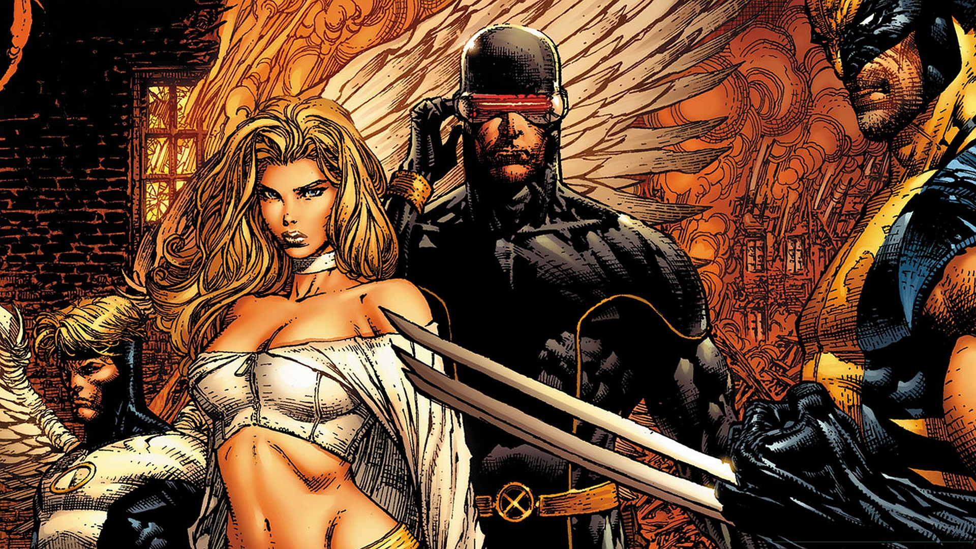 Emma Frost, Cyclops, Angel, and Wolverine from X-Men HD Wallpaper