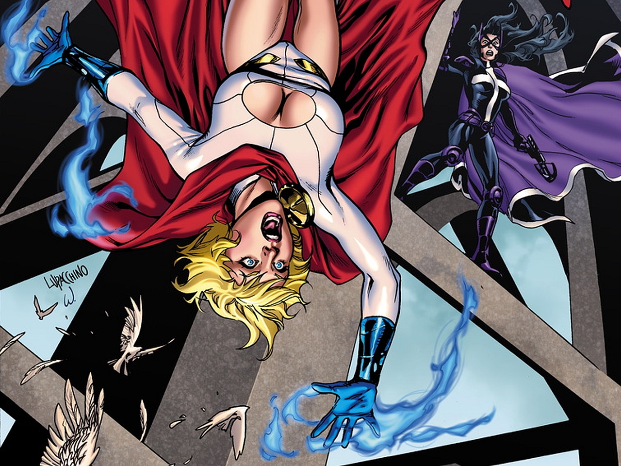 Power Girl and Huntress in comic art HD Wallpaper