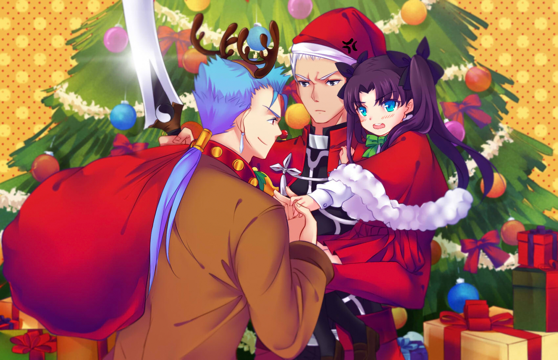 Characters from Fate/Stay Night with Christmas Tree HD Wallpaper