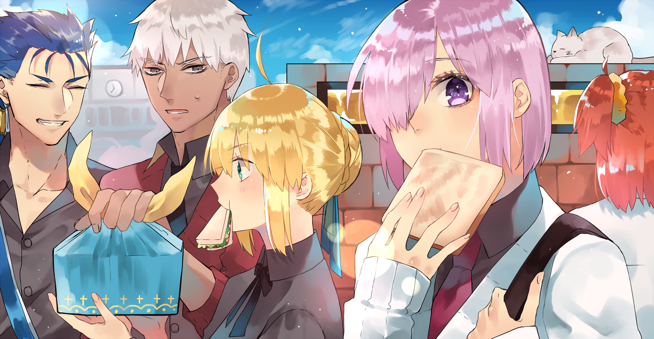 Lancer, Archer, Saber, and Mash Kyrielight from Fate/Grand Order HD Wallpaper