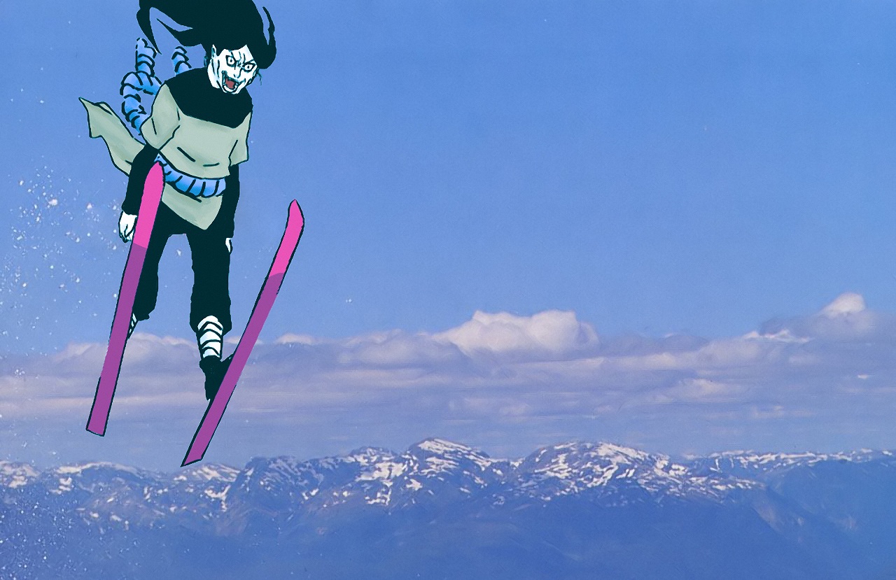Orochimaru skiing down a snowy mountain HD Wallpaper