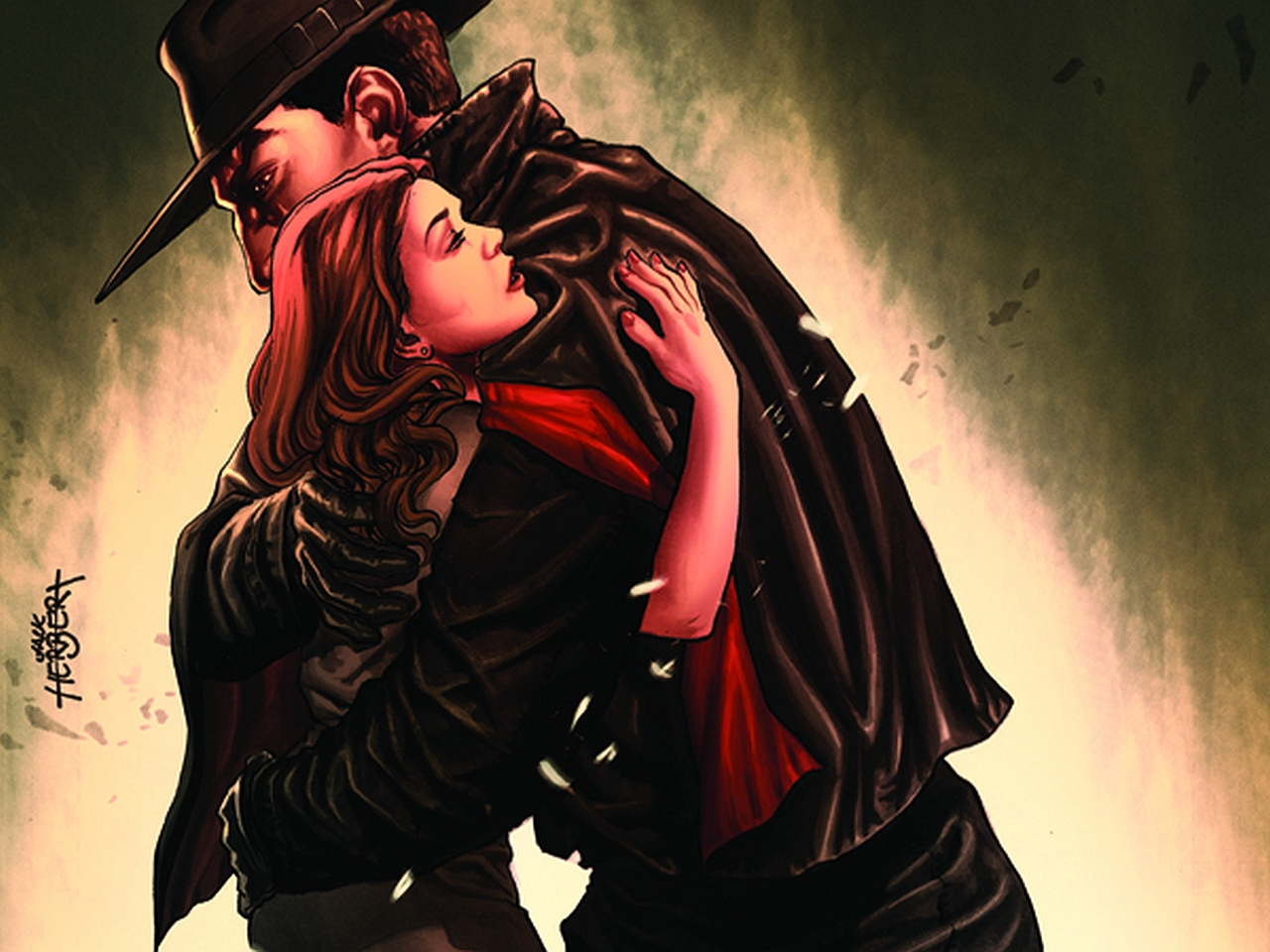 The Shadow and a woman embracing HD Wallpaper
