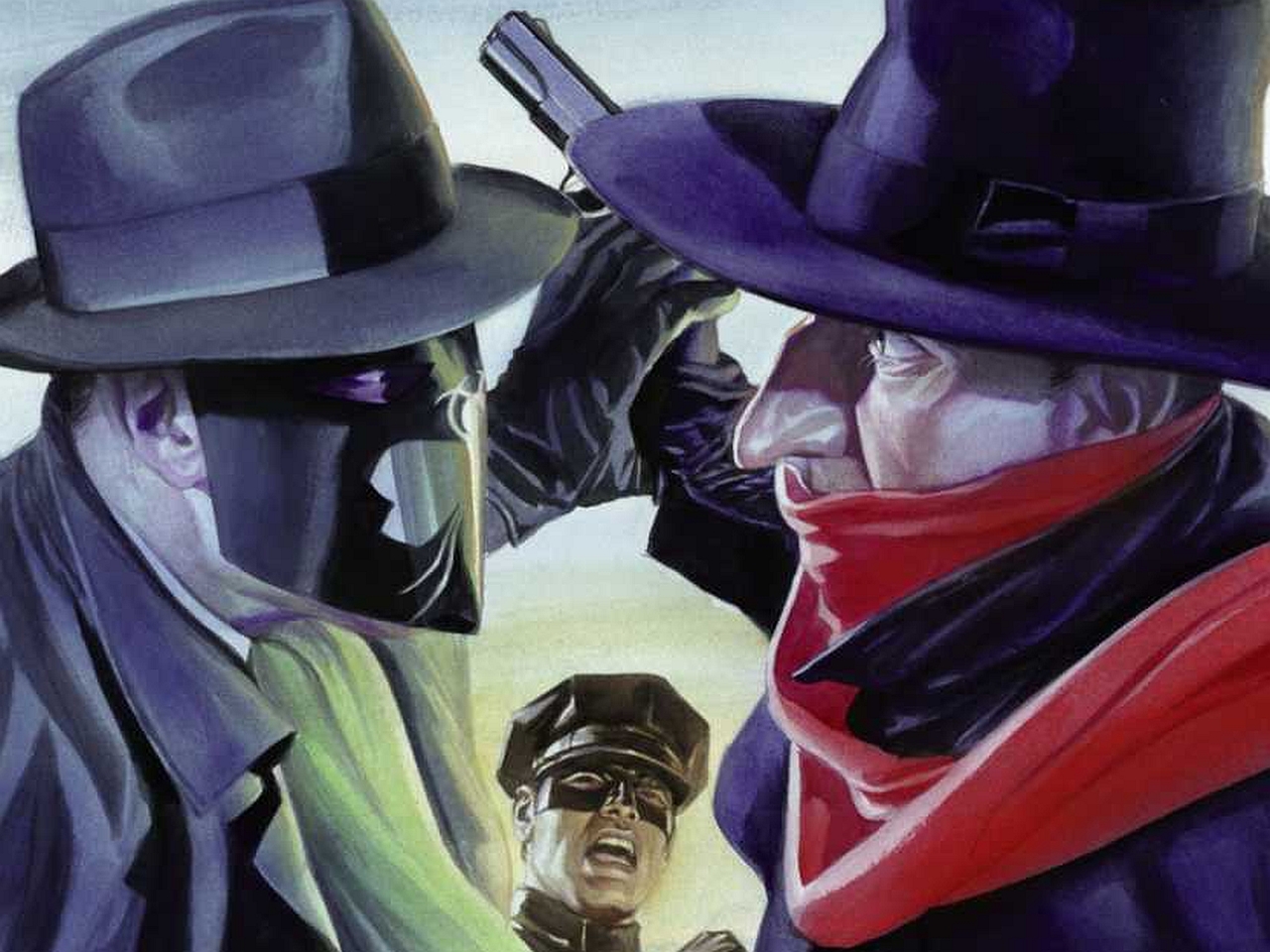 The Shadow and allies confront a foe HD Wallpaper