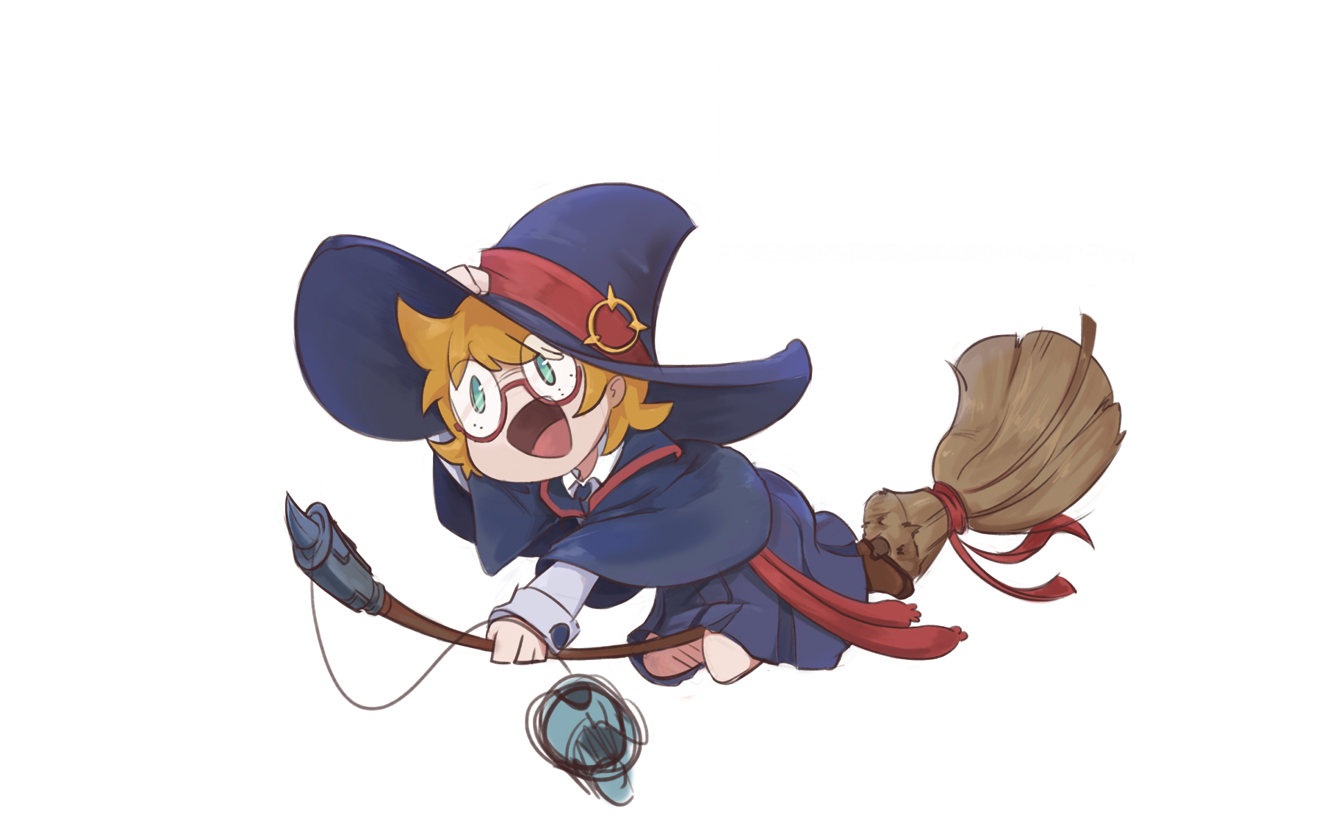 Lotte Yanson from Little Witch Academia flying on a broom HD Wallpaper