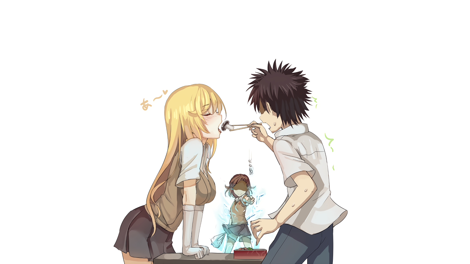 Toma Kamijo feeding Mikoto Misaka HD Wallpaper