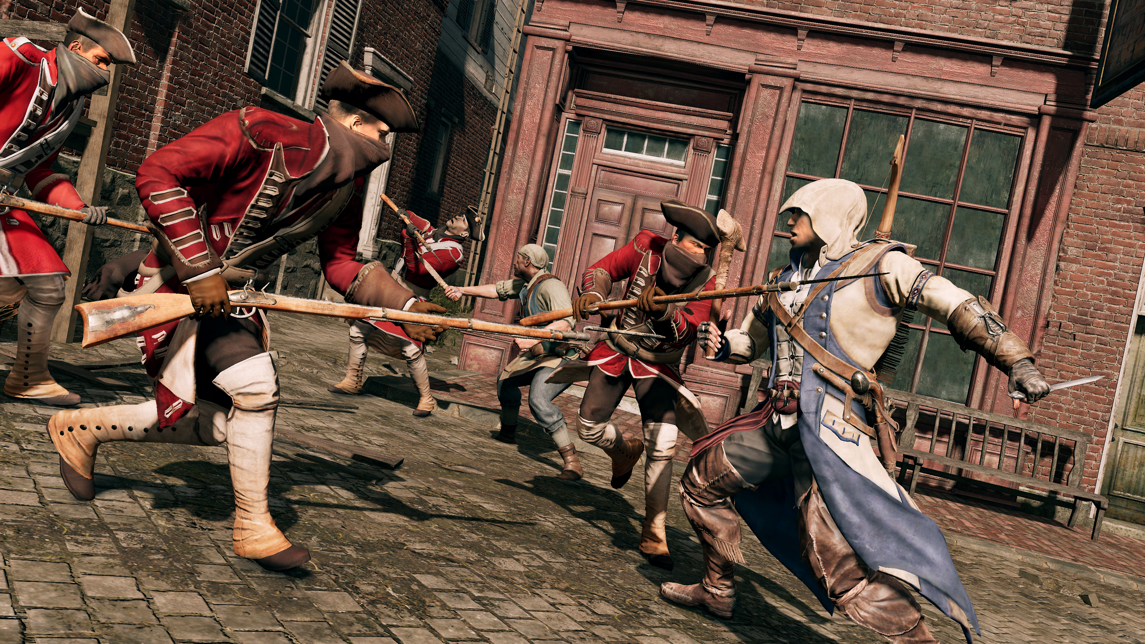 Connor from Assassin's Creed fighting soldiers HD Wallpaper