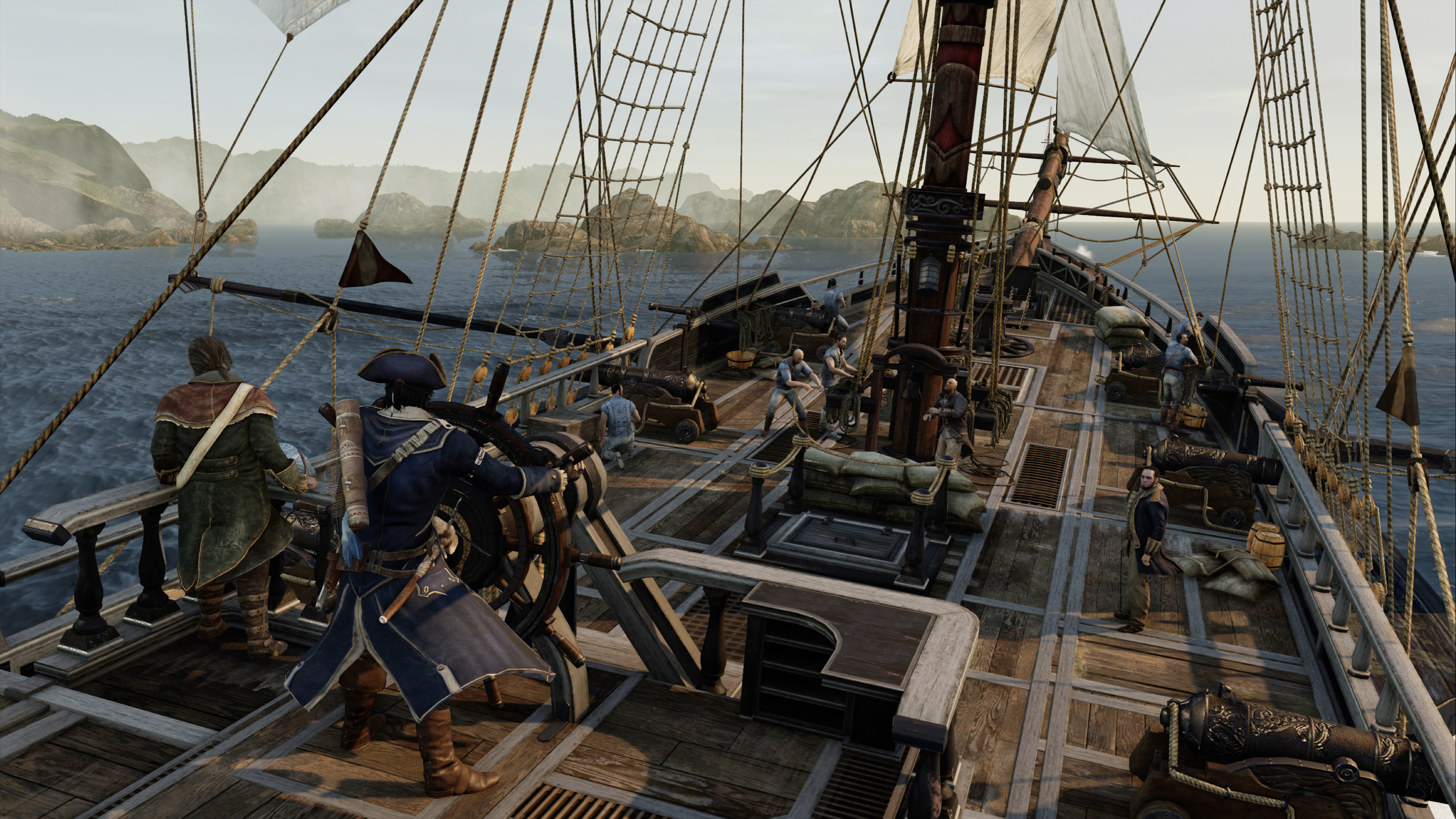 Connor from Assassin's Creed on a ship deck HD Wallpaper