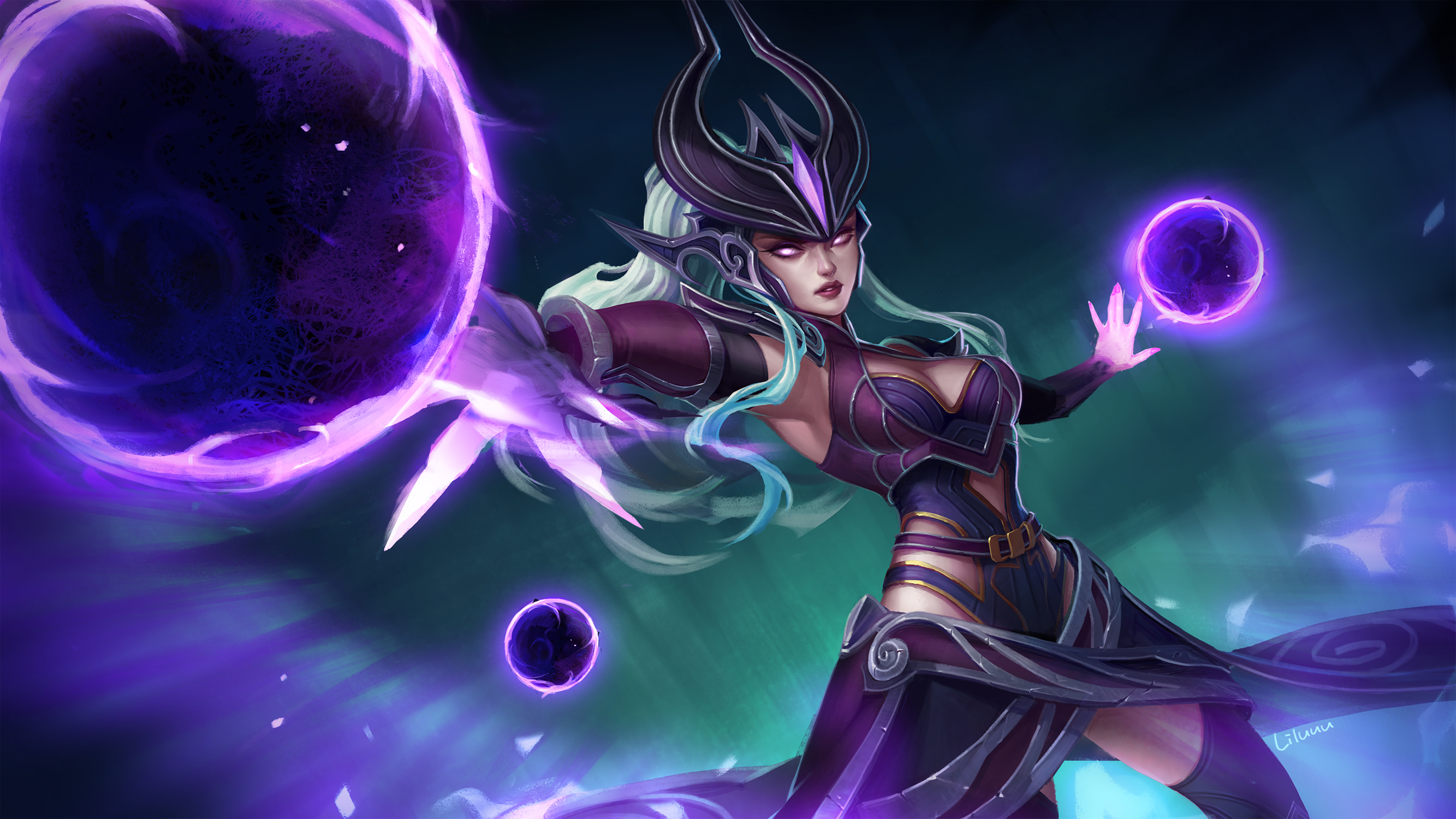 Syndra from League of Legends casting dark magic HD Wallpaper