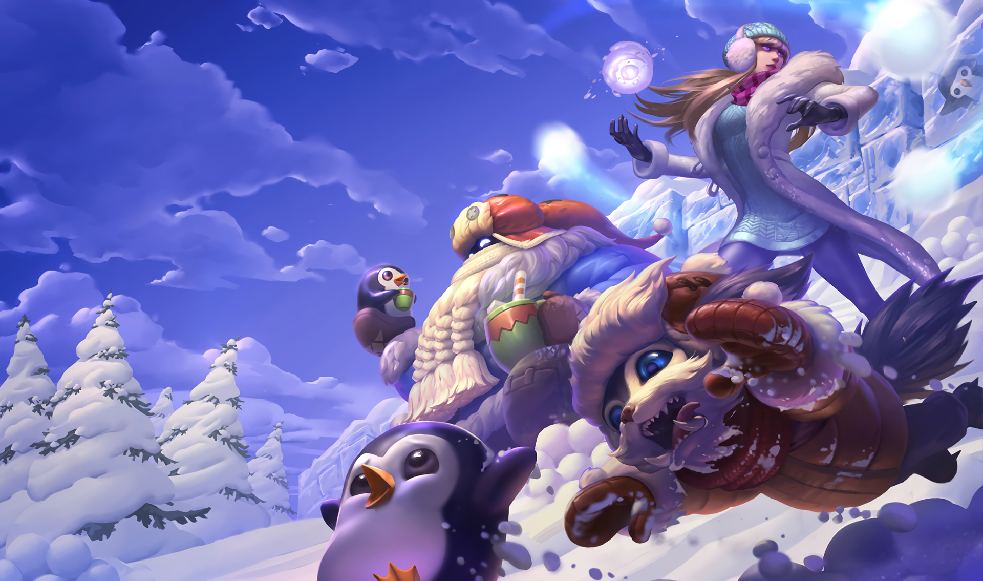 Syndra and friends in a snowy landscape from League of Legends HD Wallpaper