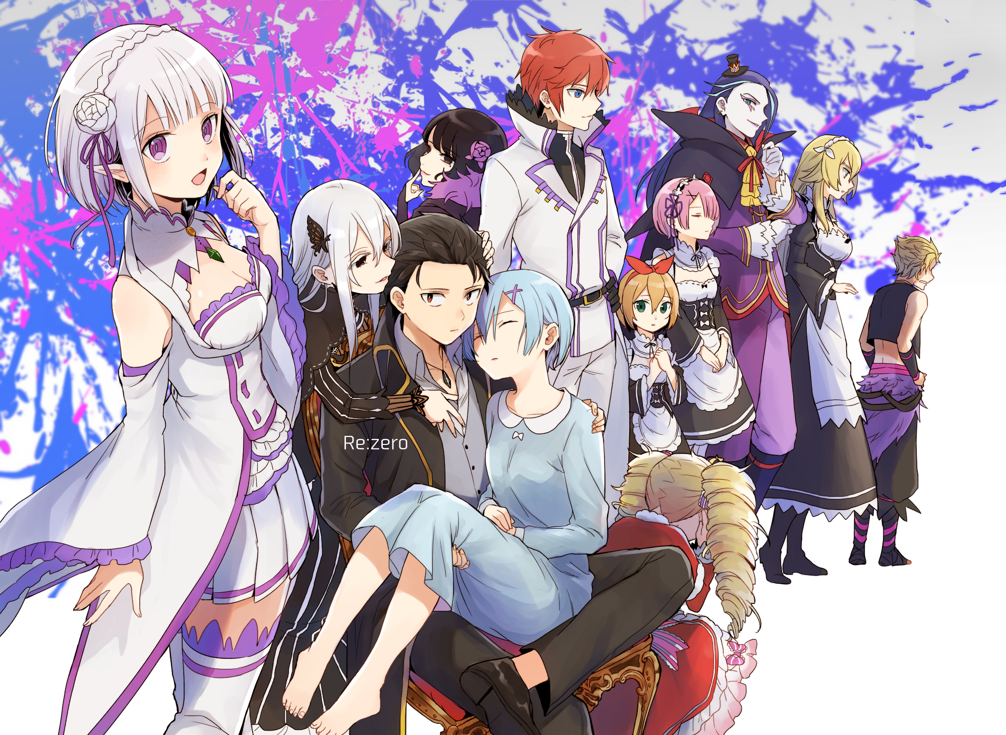 Re:Zero characters including Emilia, Rem, and Subaru HD Wallpaper